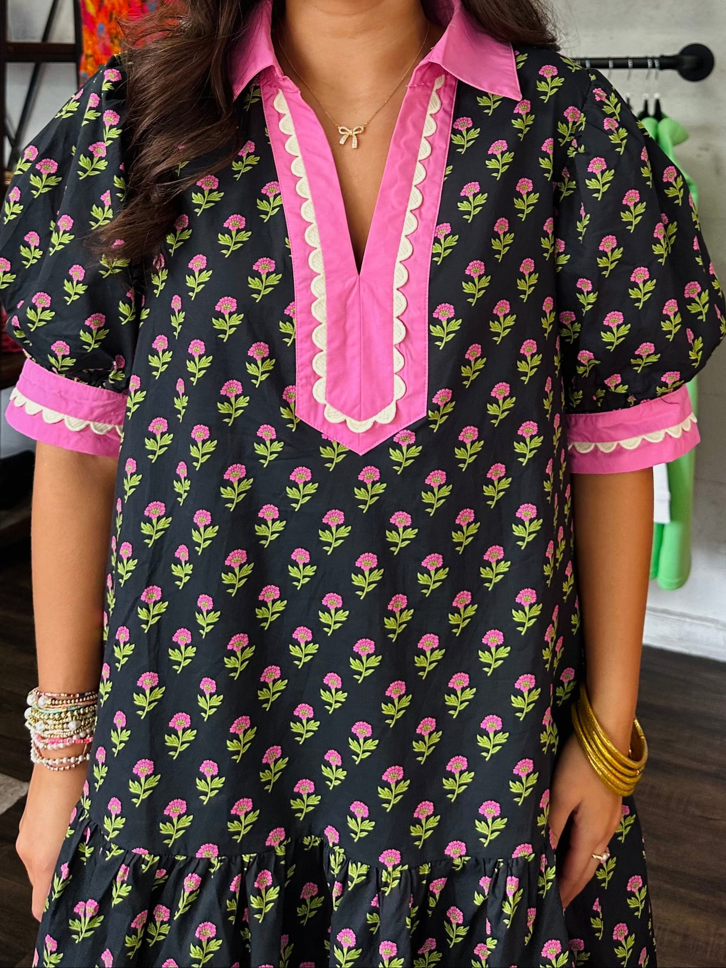 The Bryley Black and Pink Floral Dress