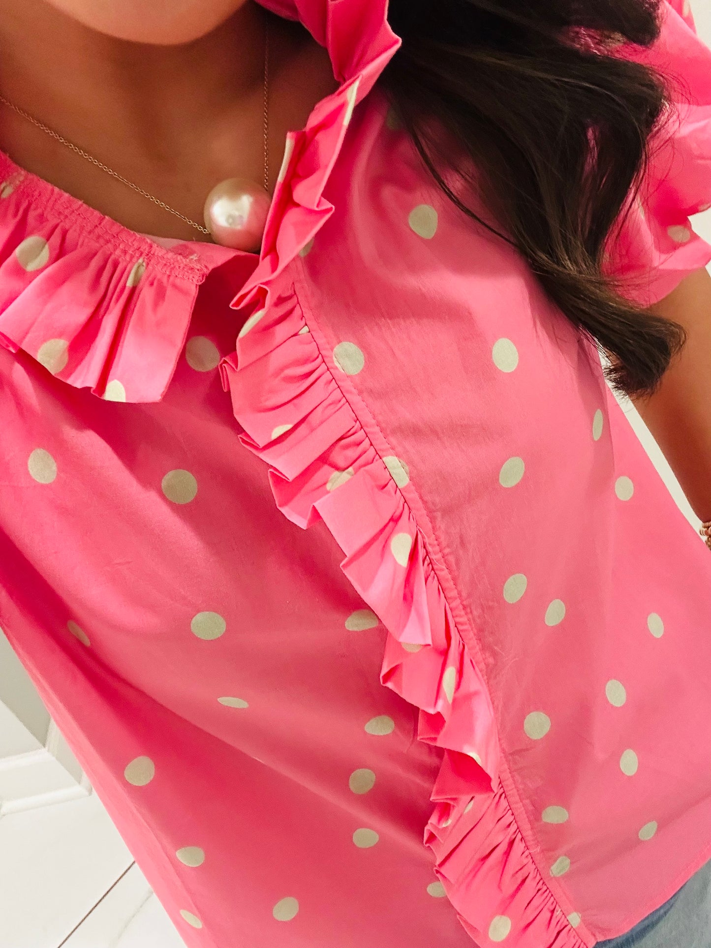 The June Pink + Green Polka Dot Top