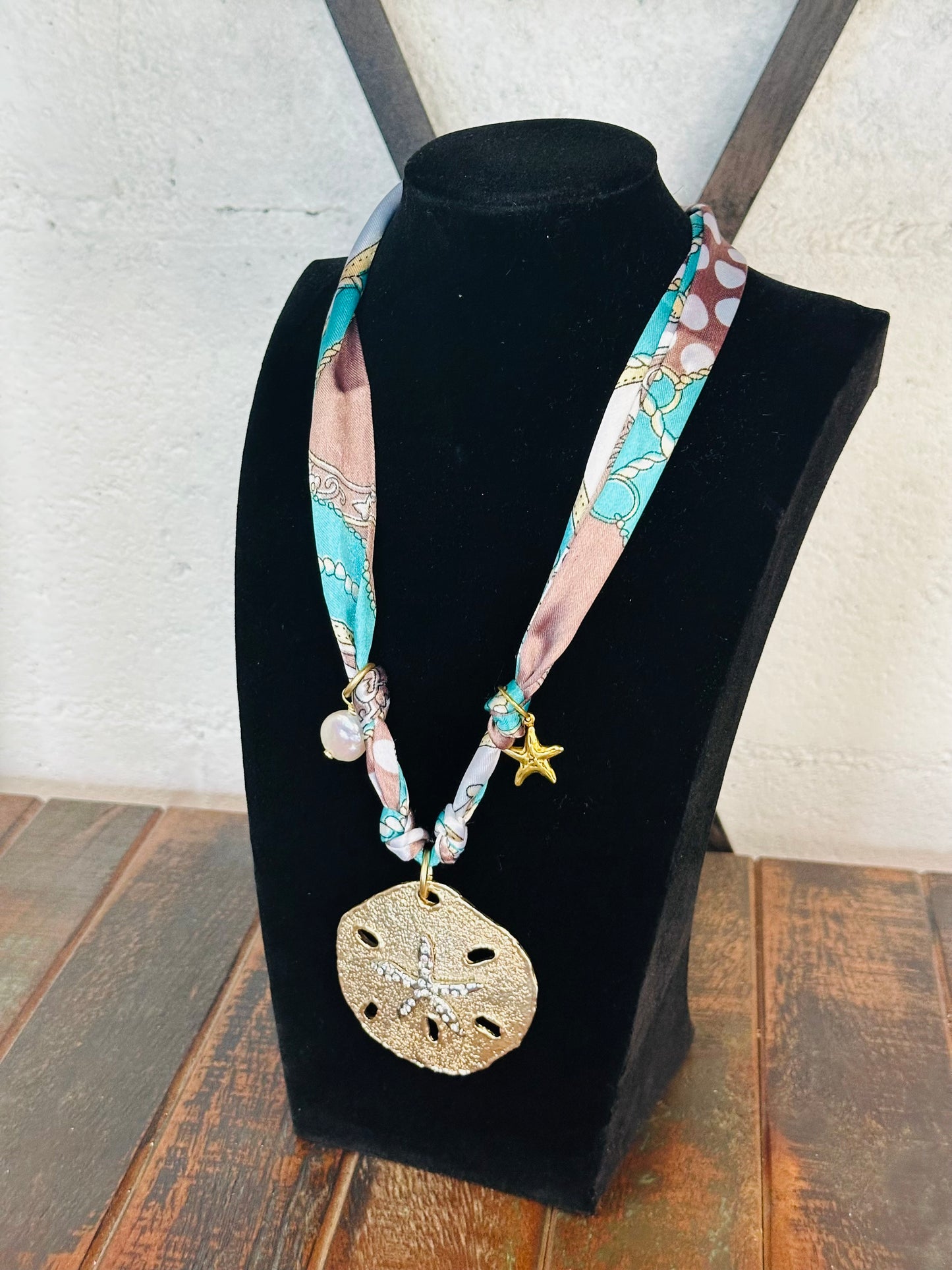 Coastal Blues Silk Scarf Necklace