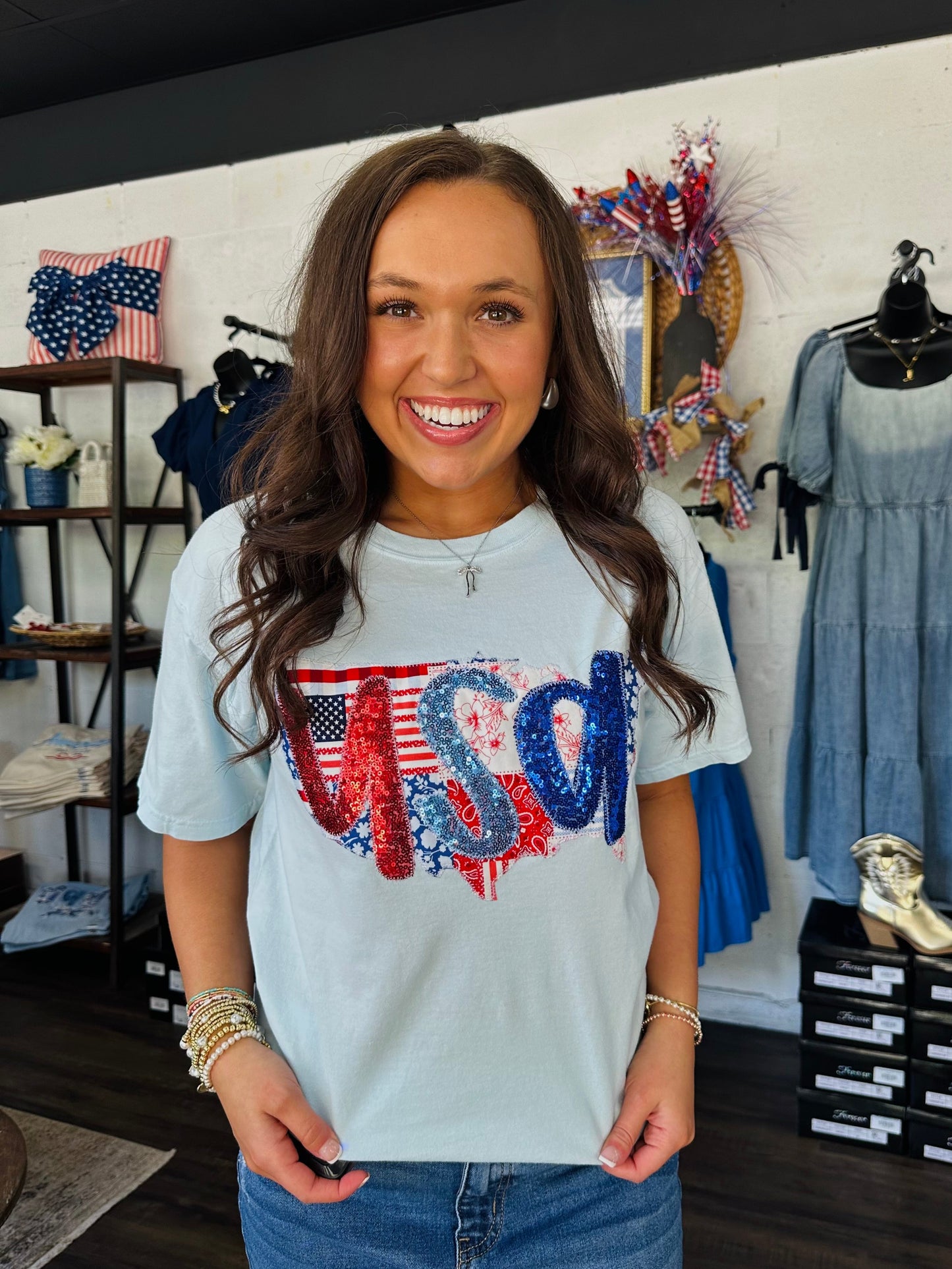The Patchwork USA Sequin Embroidered Tee