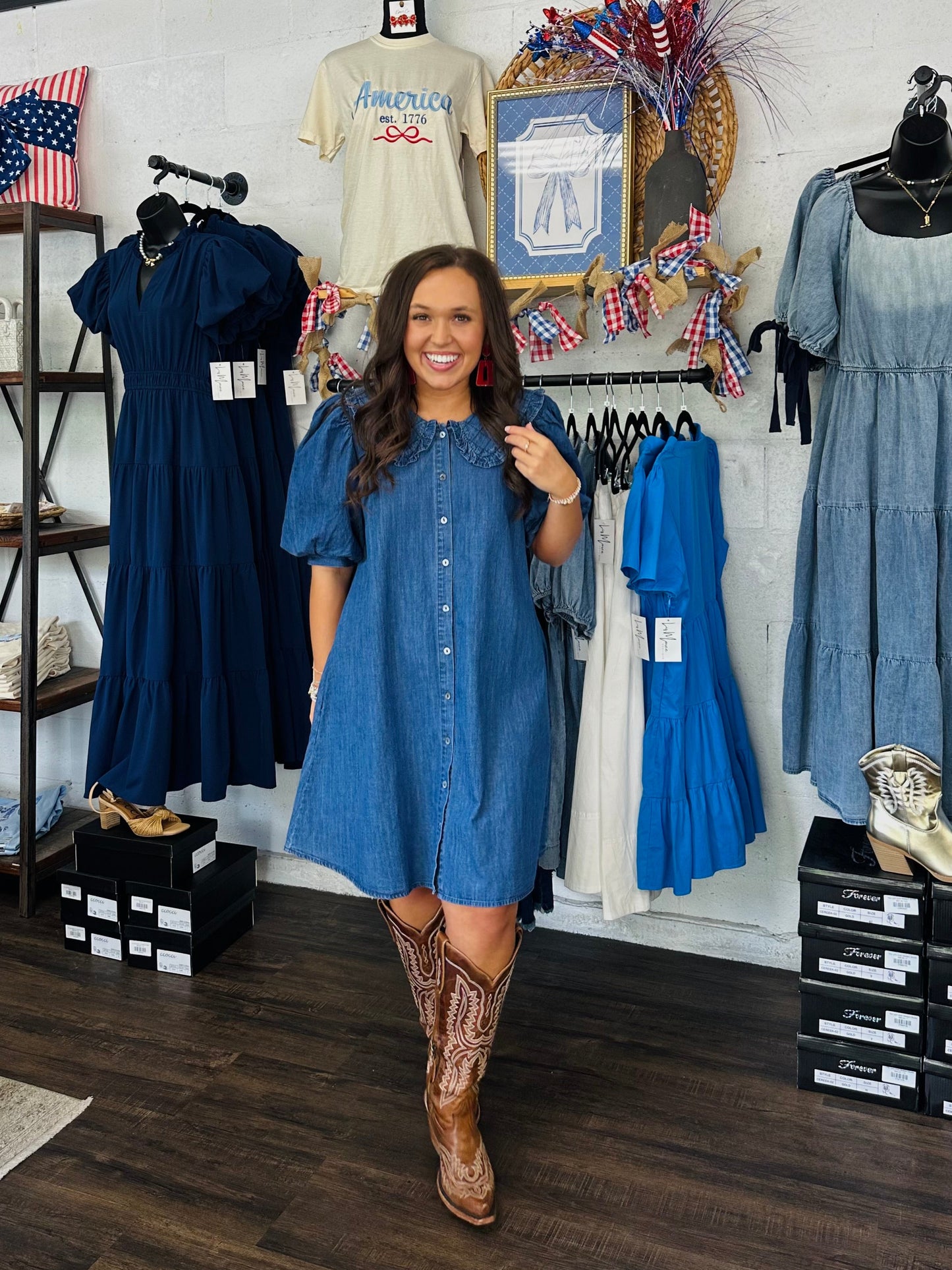 The Magnolia Mae Denim Collar Button Dress