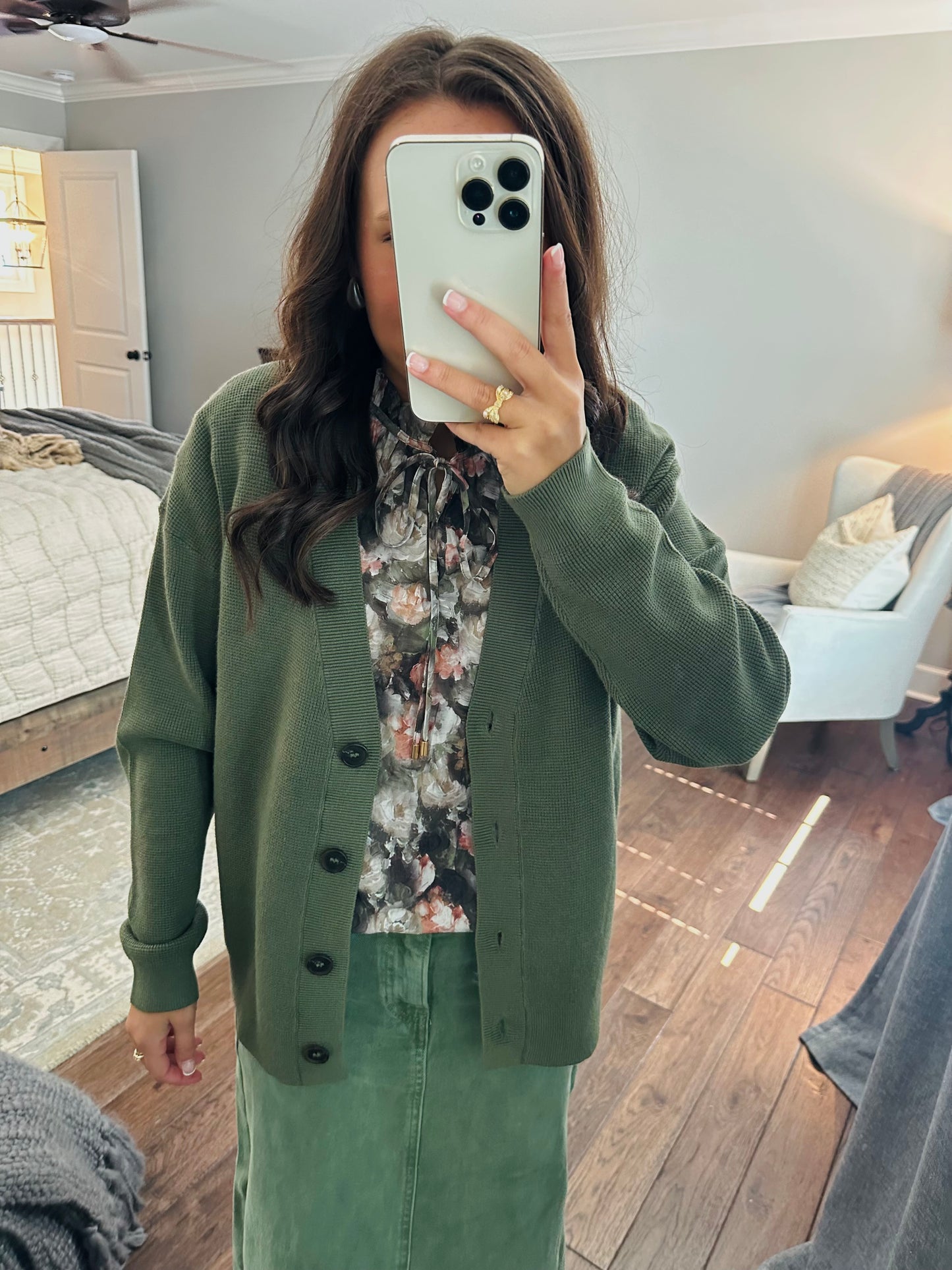 Let's Get Cozy Olive Green Cardigan