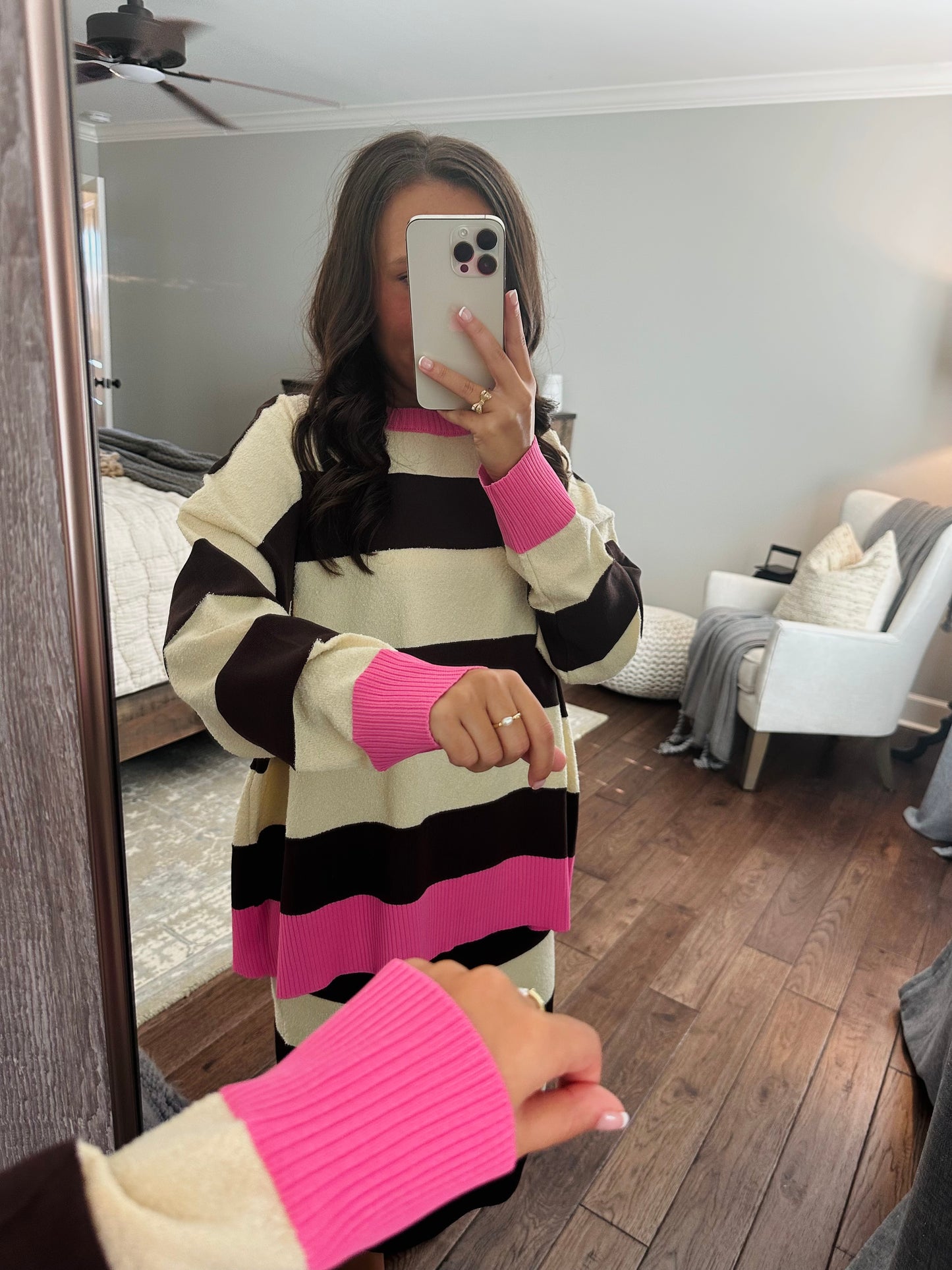 The Everlee Pink + Cream Striped Knit Sweater Top