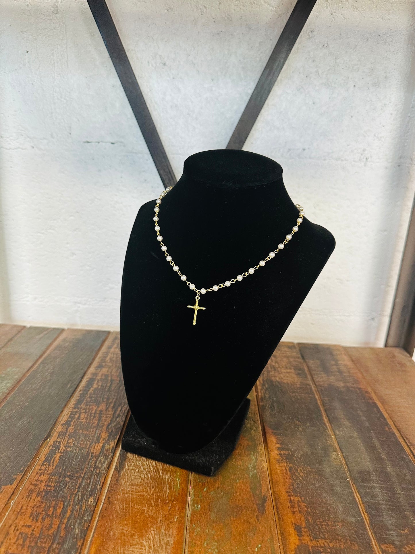 Gold + Pearl Cross Pendant Necklace