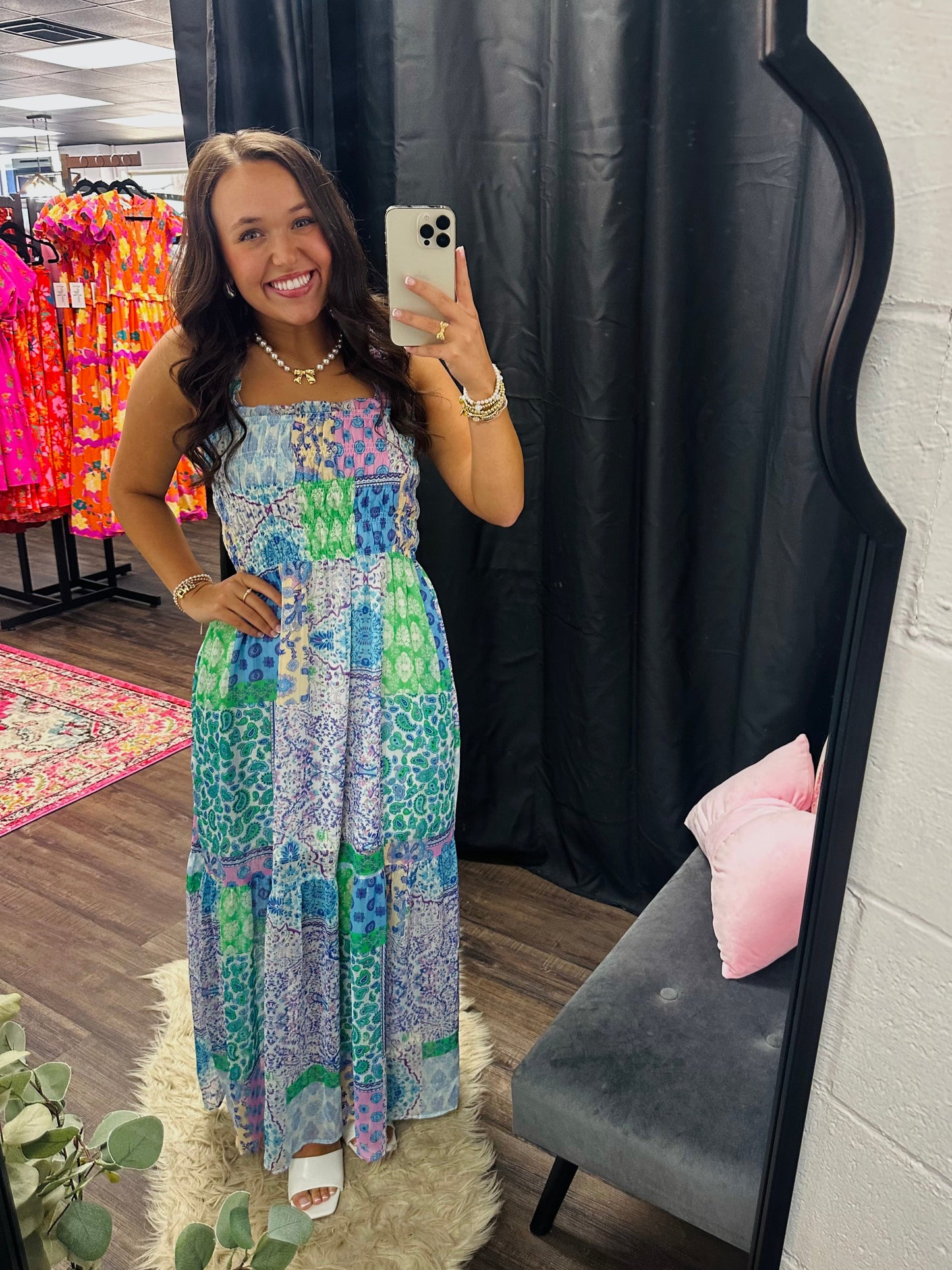 The Lacey Blue Patchwork Maxi Dress