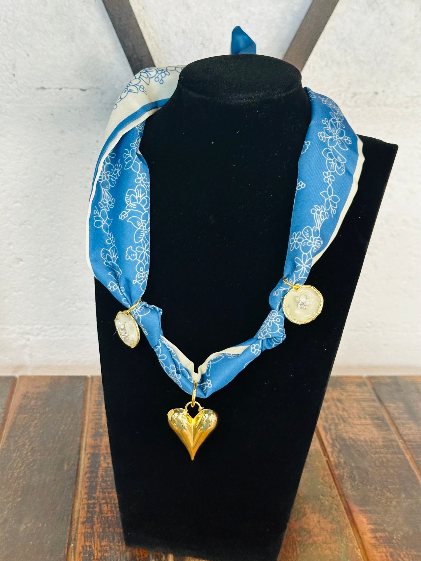 Blue Paisley Silk Scarf Necklace