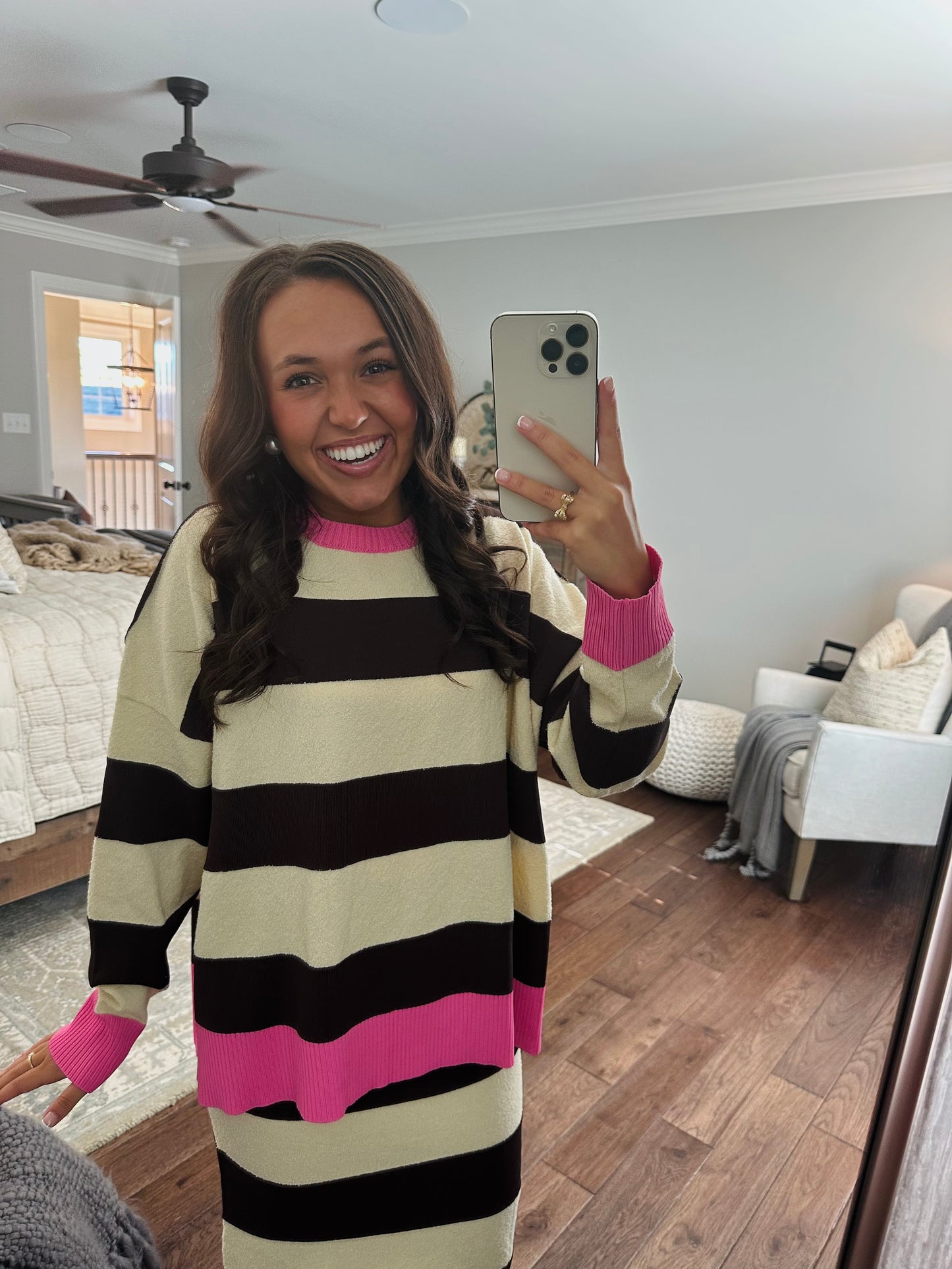 The Everlee Pink + Cream Striped Knit Sweater Top