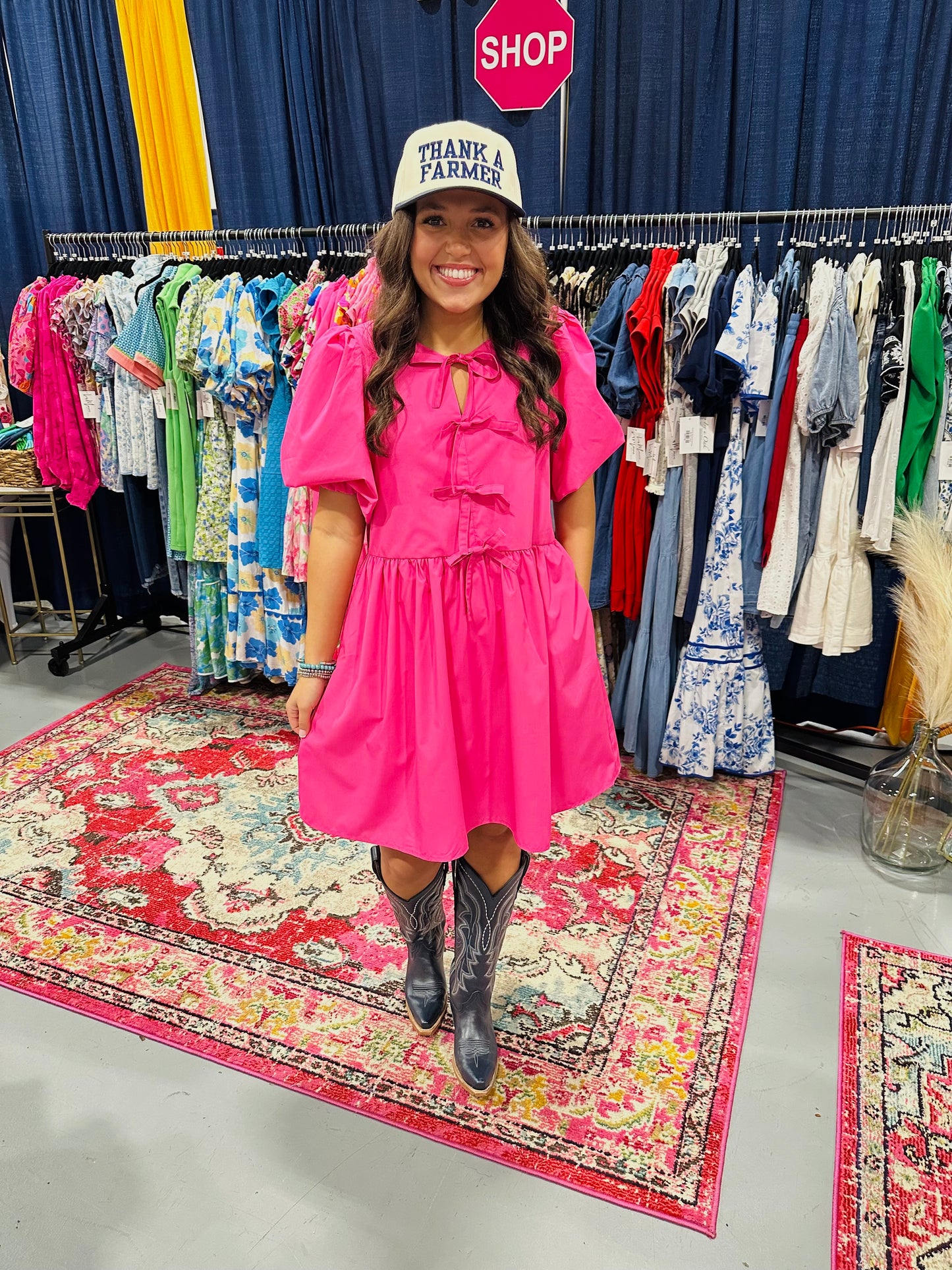 The Reagan Hot Pink Bow Tie Dress