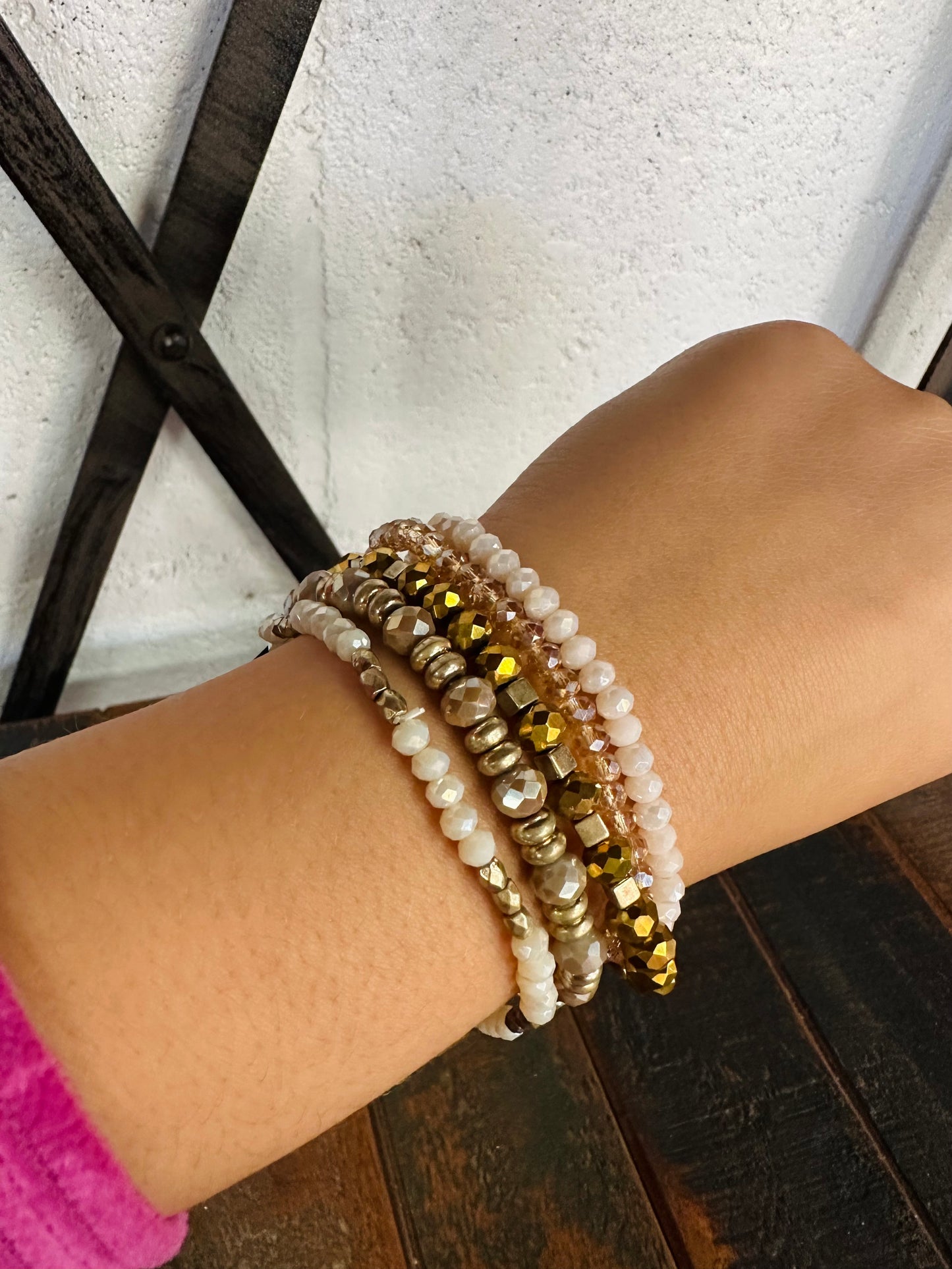 Blush & Gold Beaded Stretch Bracelet Stack