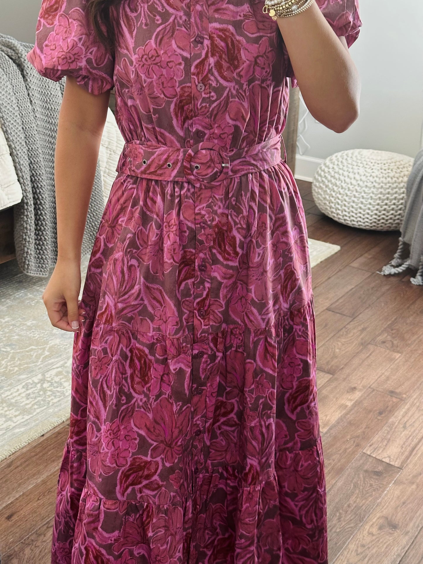 The Danyale Rosy Brown Floral Midi Dress
