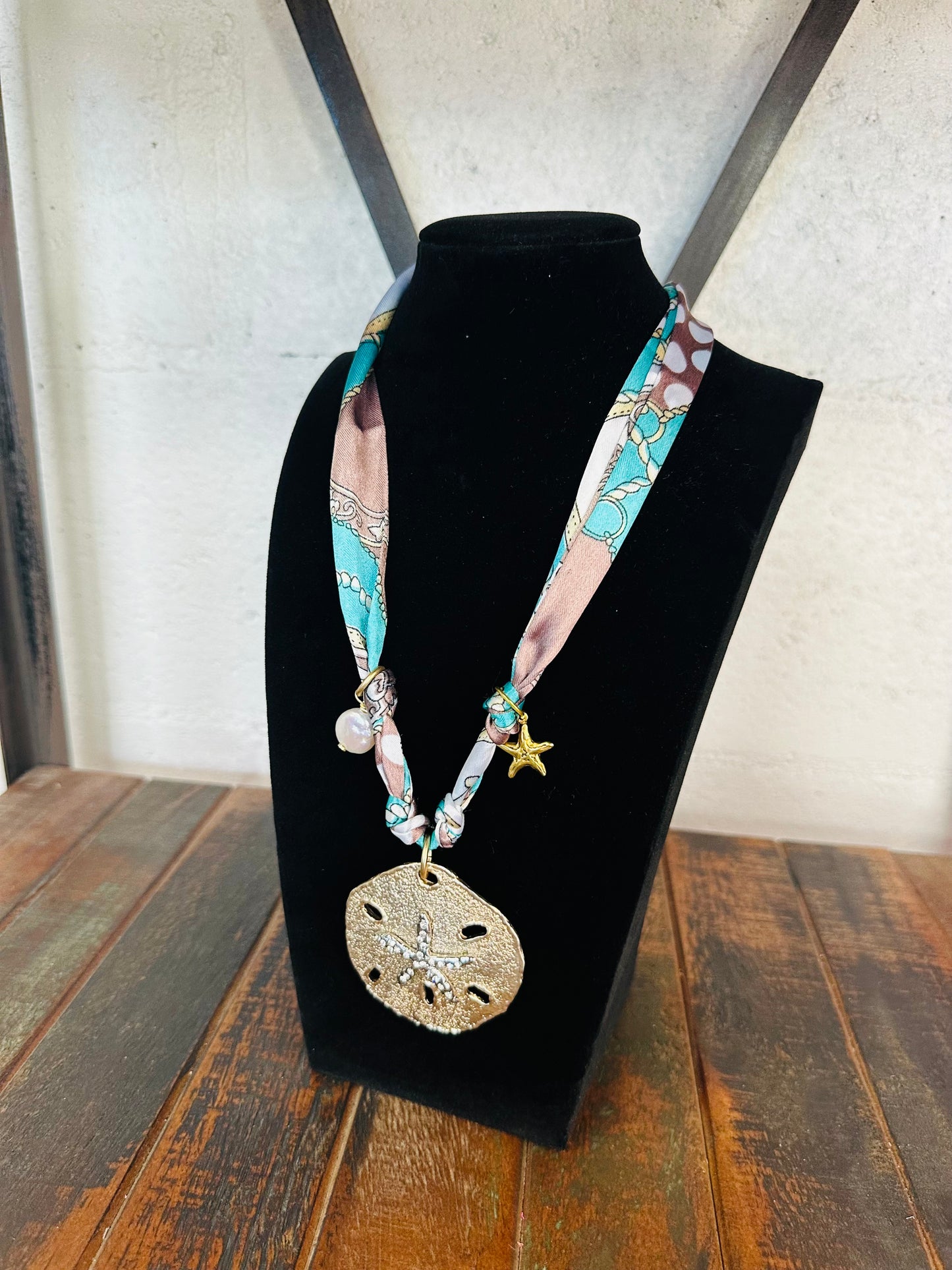 Coastal Blues Silk Scarf Necklace