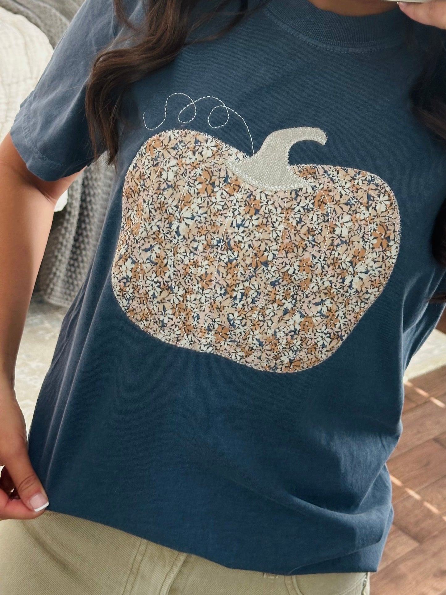 The Fall Floral Pumpkin Embroidered Tee