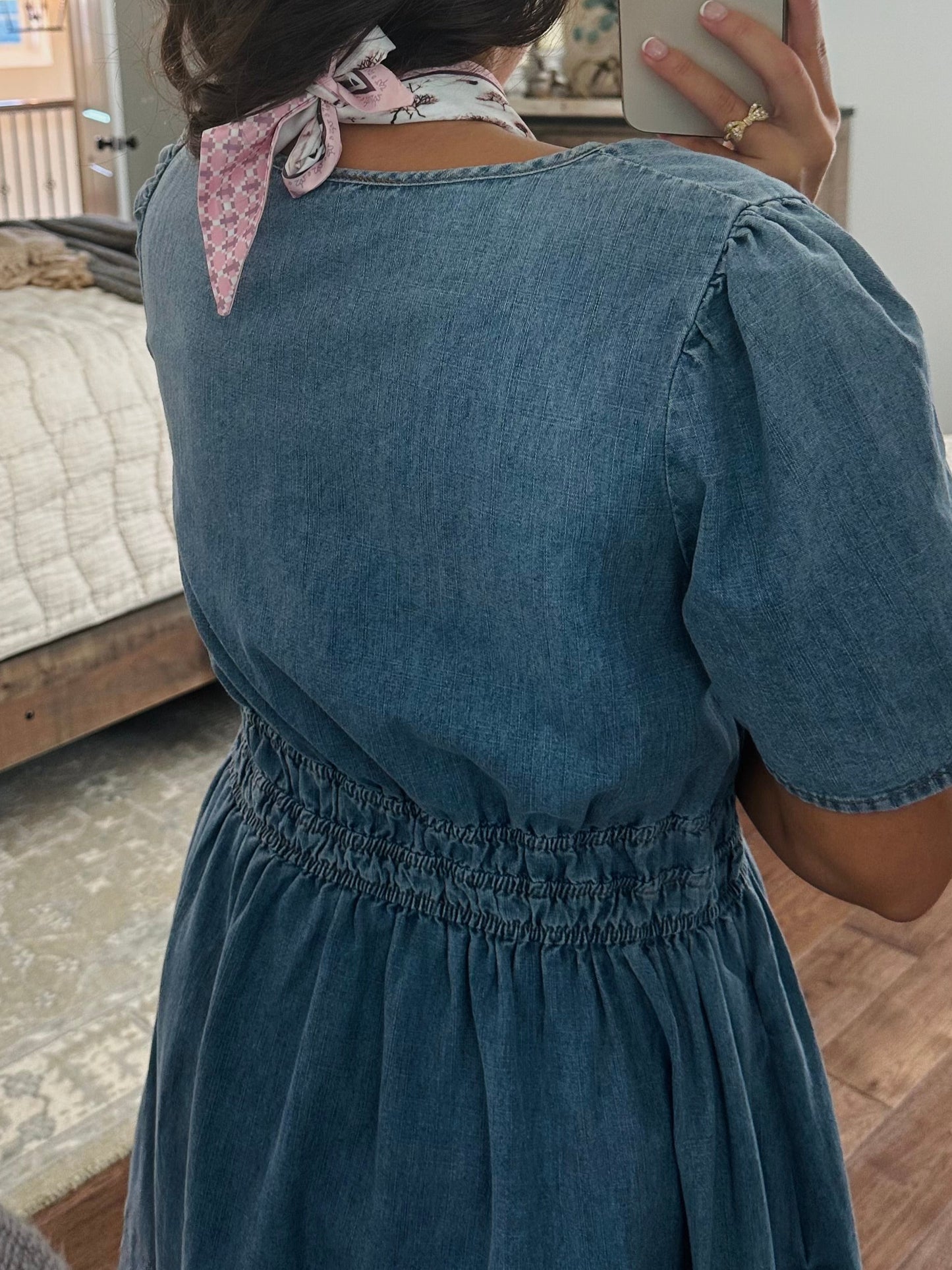 The Cheyenne Smocked Waist Denim Dress