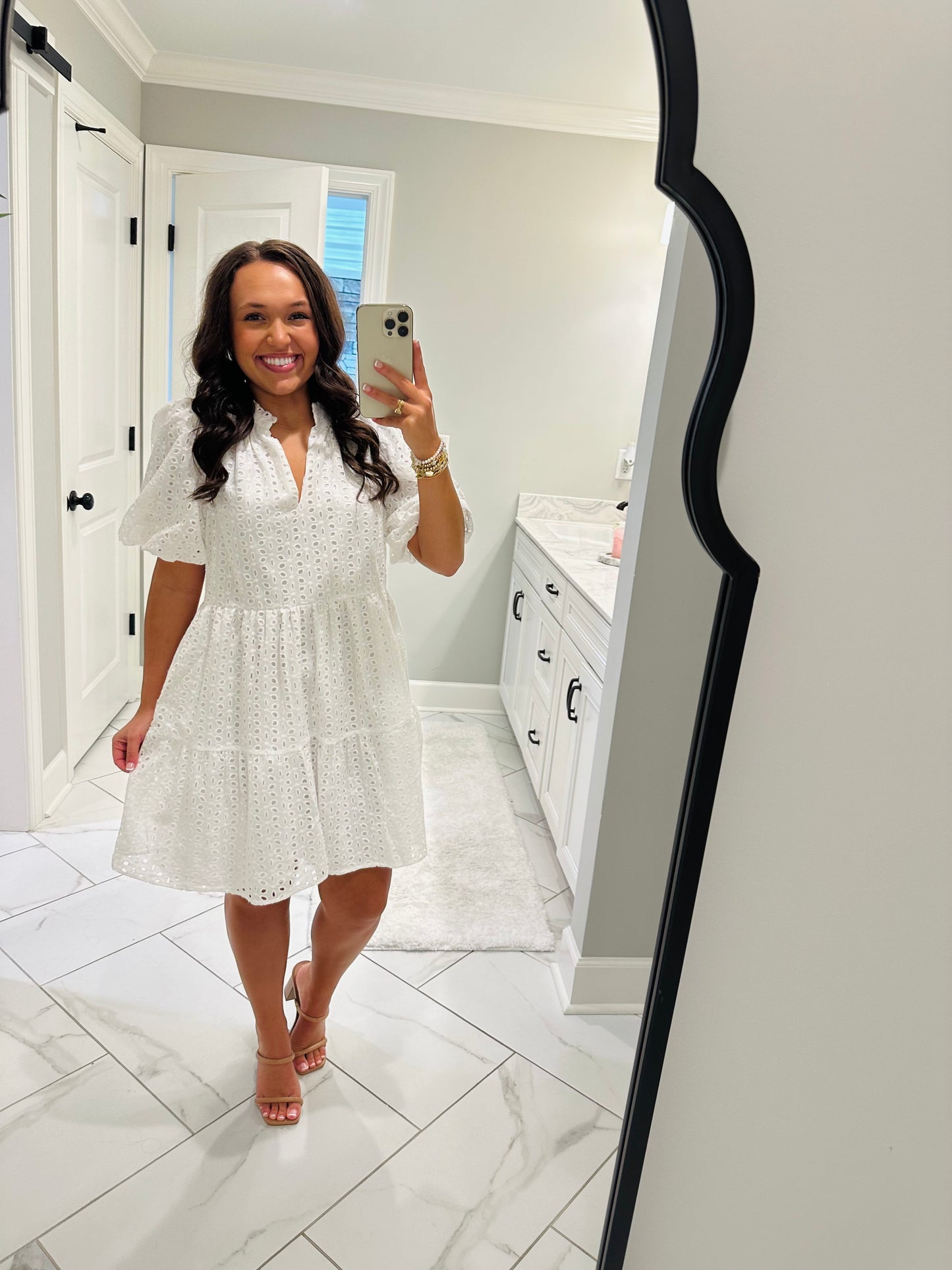 The Jacey White Babydoll Eyelet Dress