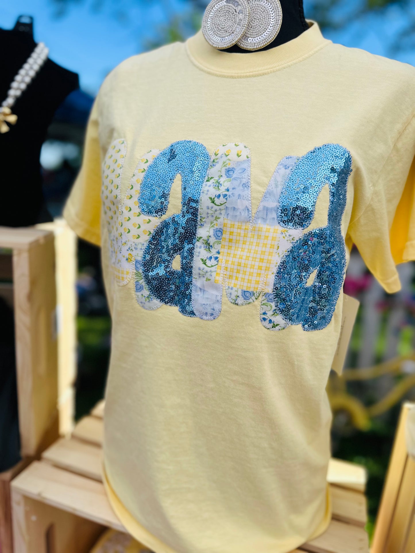 The Mama Embroidered Patchwork Sequin Tee