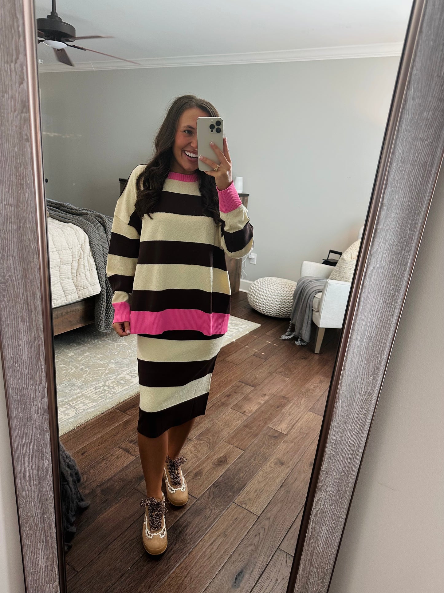 The Everlee Pink + Cream Striped Knit Sweater Top
