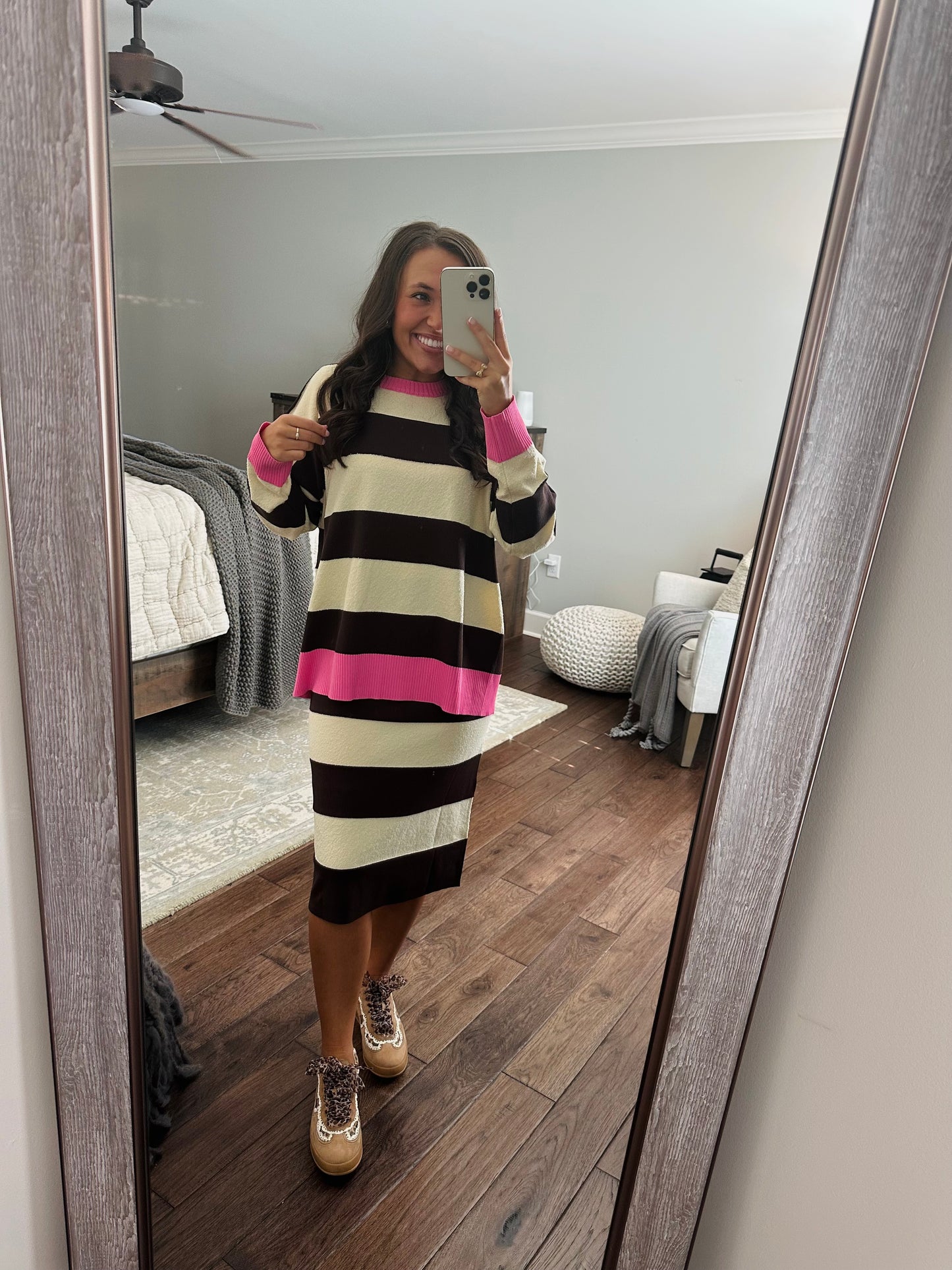 The Everlee Pink + Cream Striped Knit Sweater Top