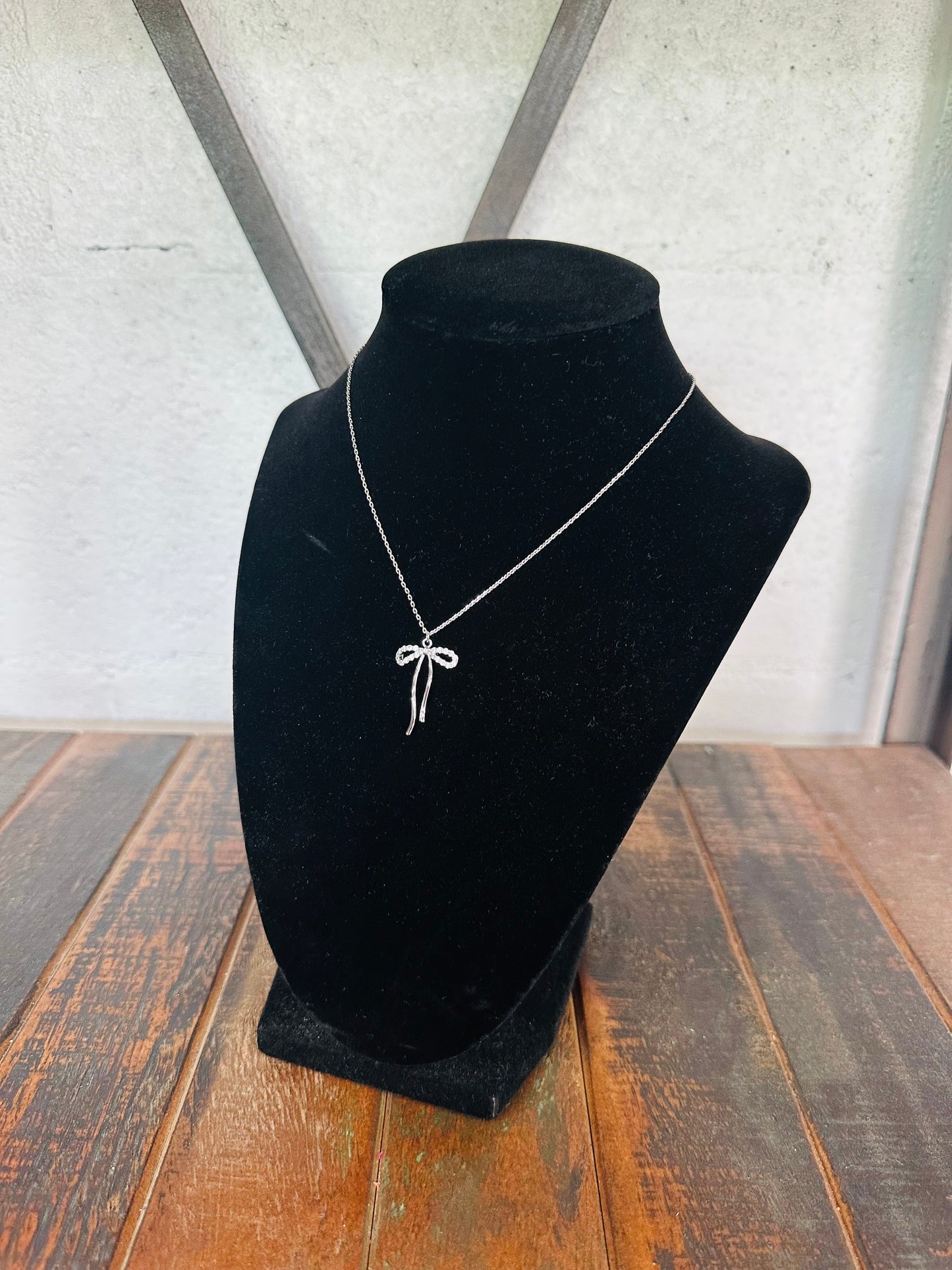 Silver Cubic Zirconia Bow Necklace