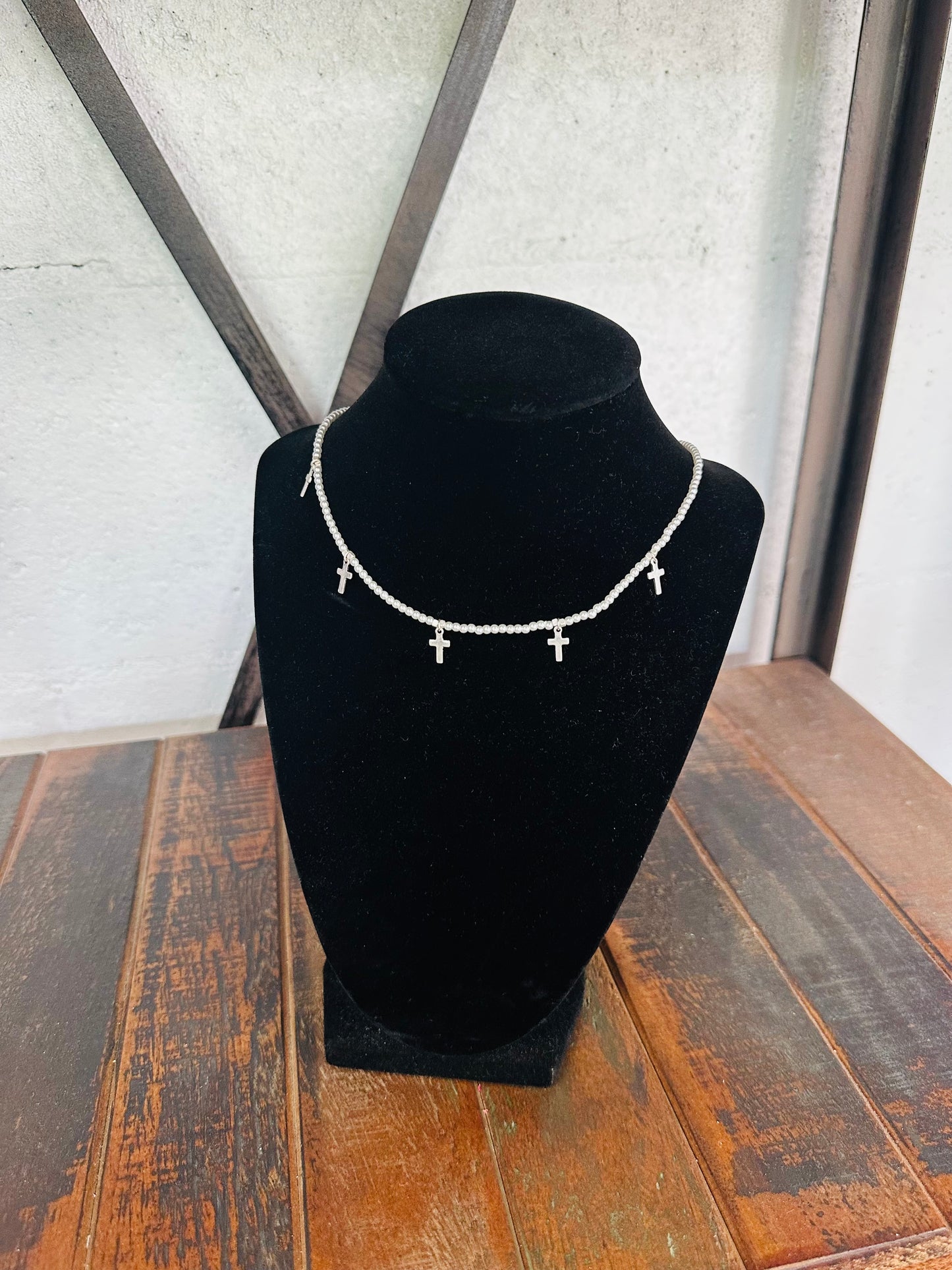 Silver Pearl + Cross Necklace