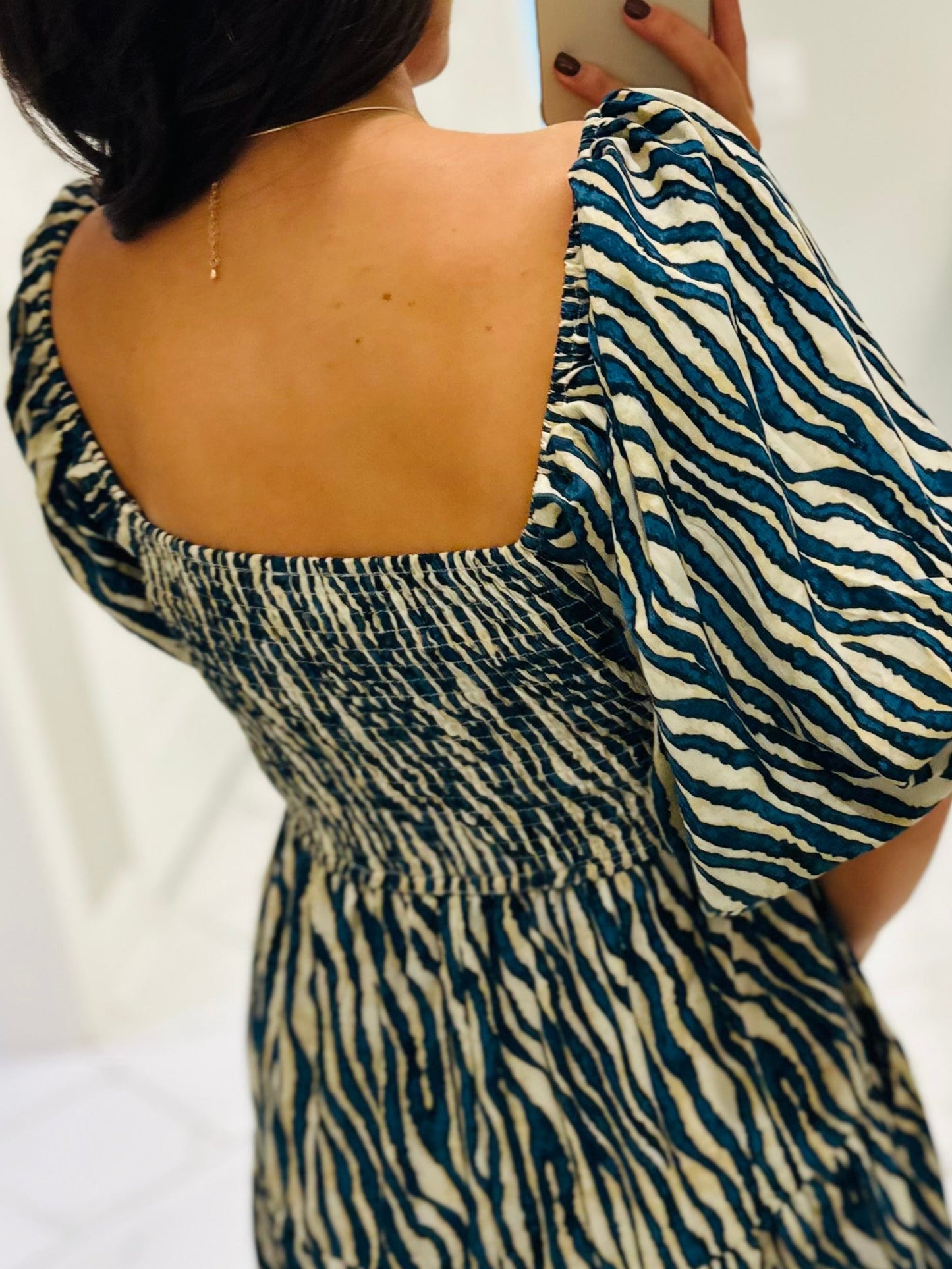 The Gracie Teal Smocked Midi Dress