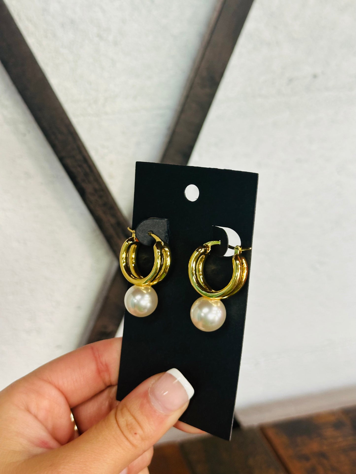 Pearl Drop Gold Hoop Earring