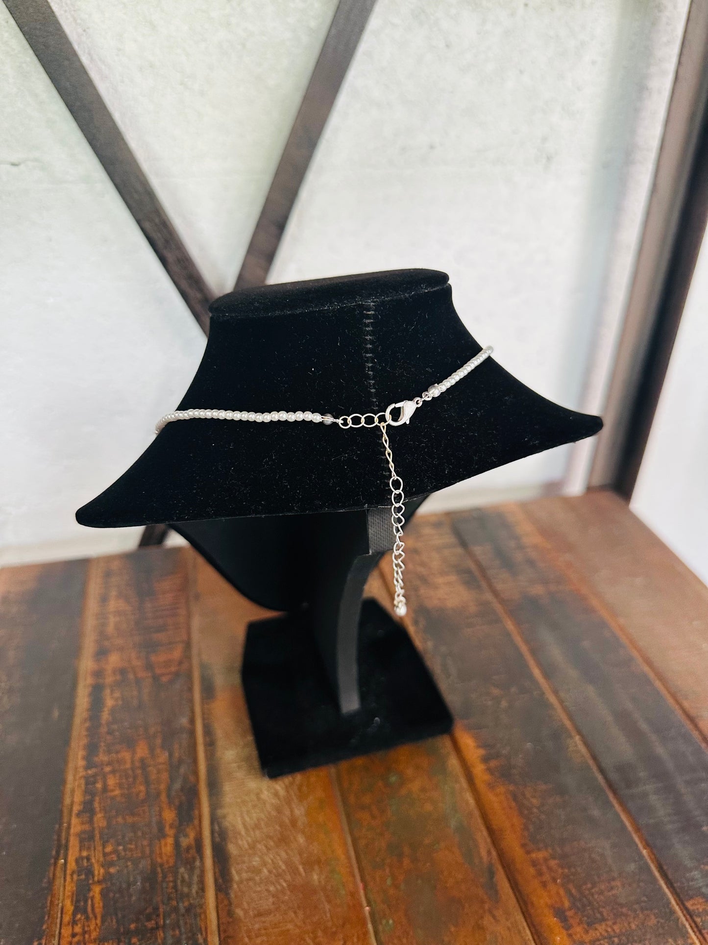 Silver Pearl + Cross Necklace