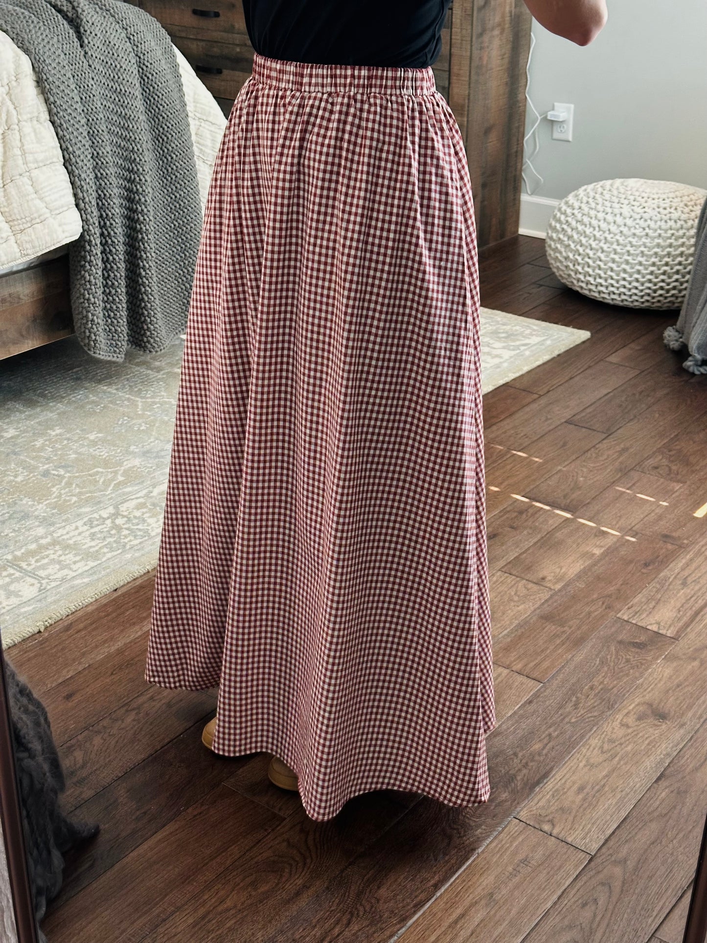 The Flynn Crimson Gingham Maxi Skirt