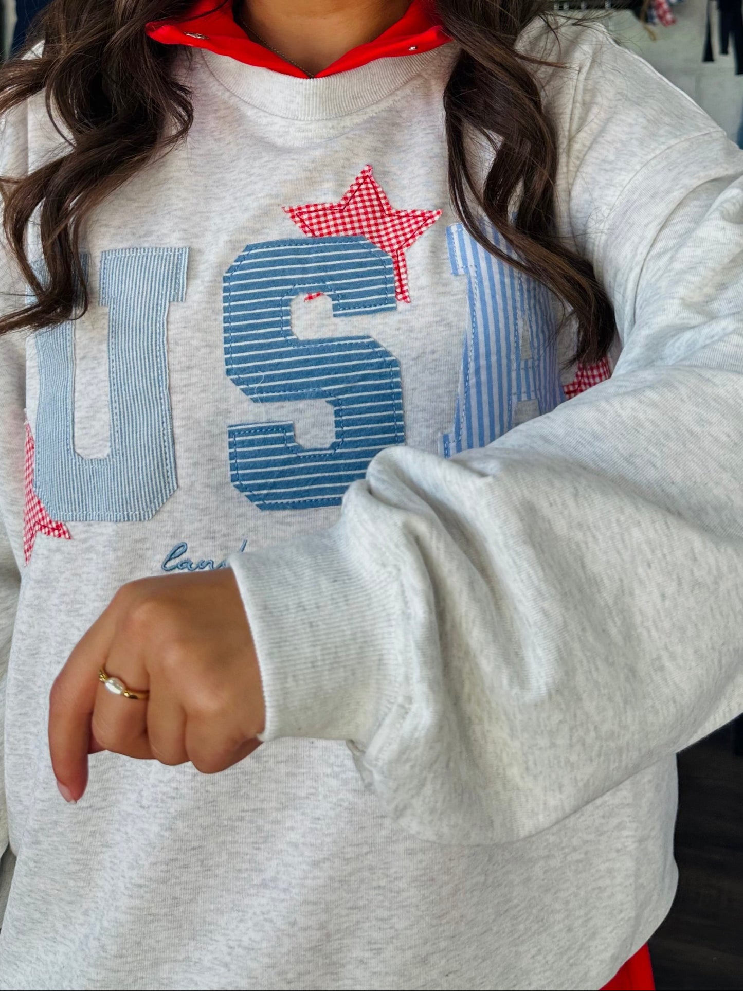 USA Patchwork Oversized Crewneck