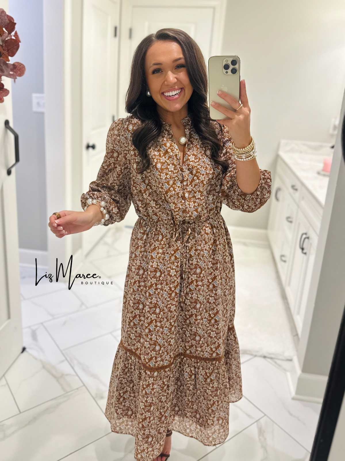 The Ramsey Brown Ditsy Floral Midi Dress