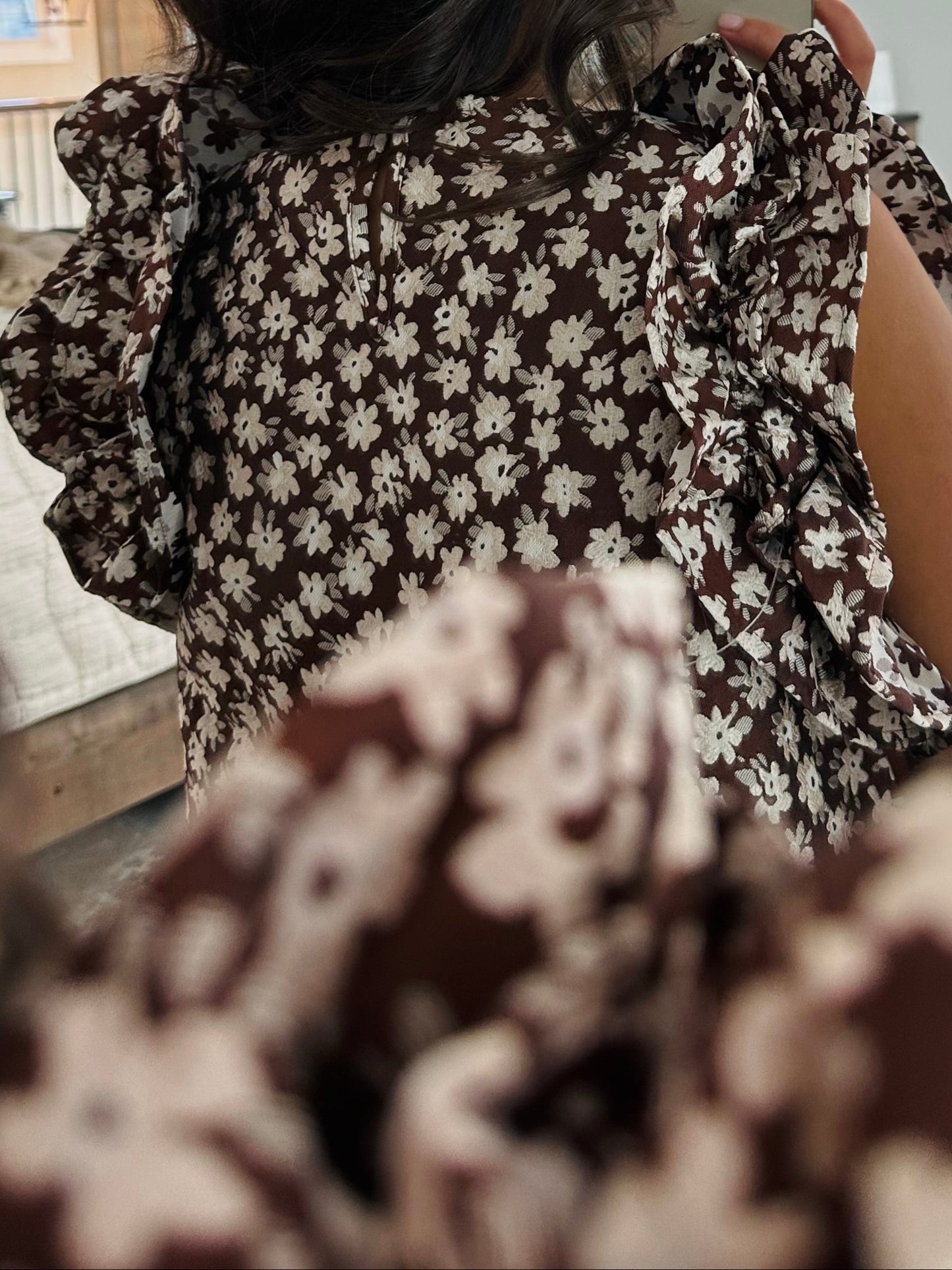 The Darci Brown Floral Ruffle Sleeve Top