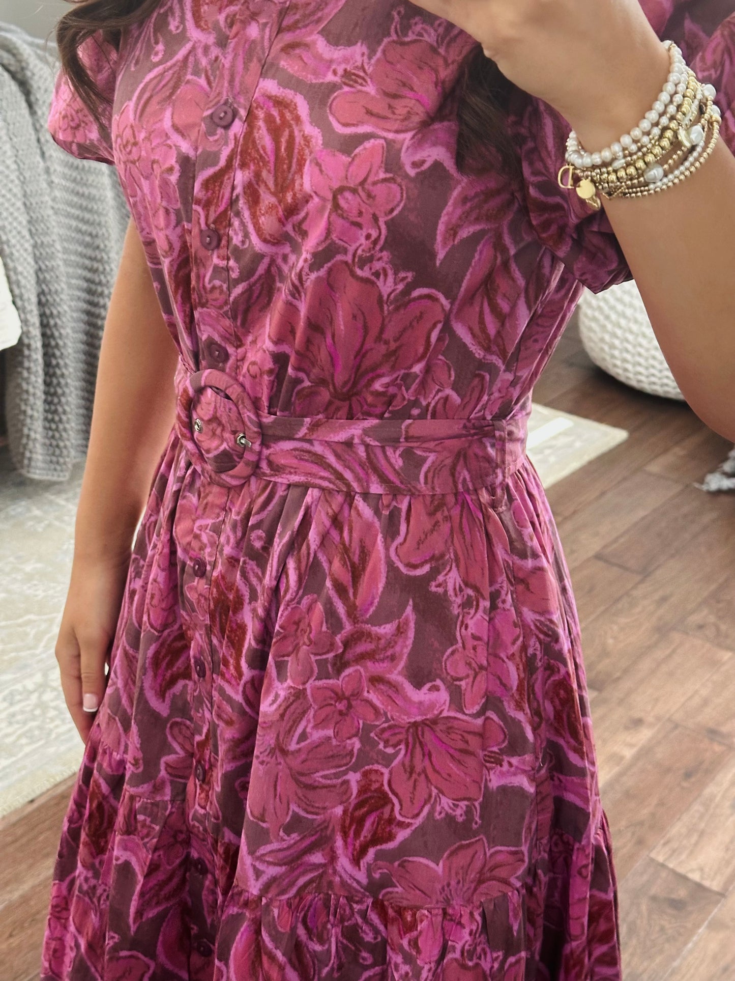The Danyale Rosy Brown Floral Midi Dress