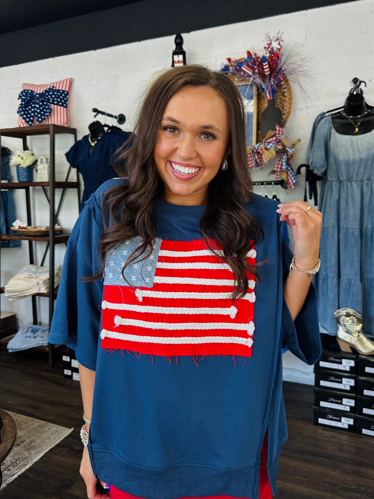 American Flag Patchwork Top