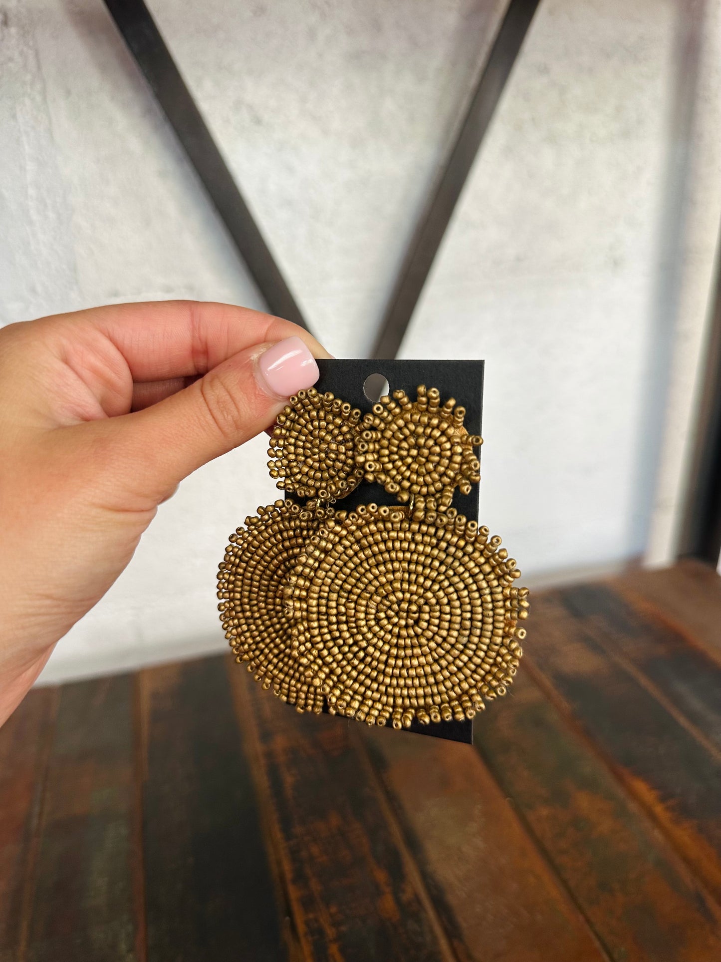 Matte Gold Beaded Disc Earring