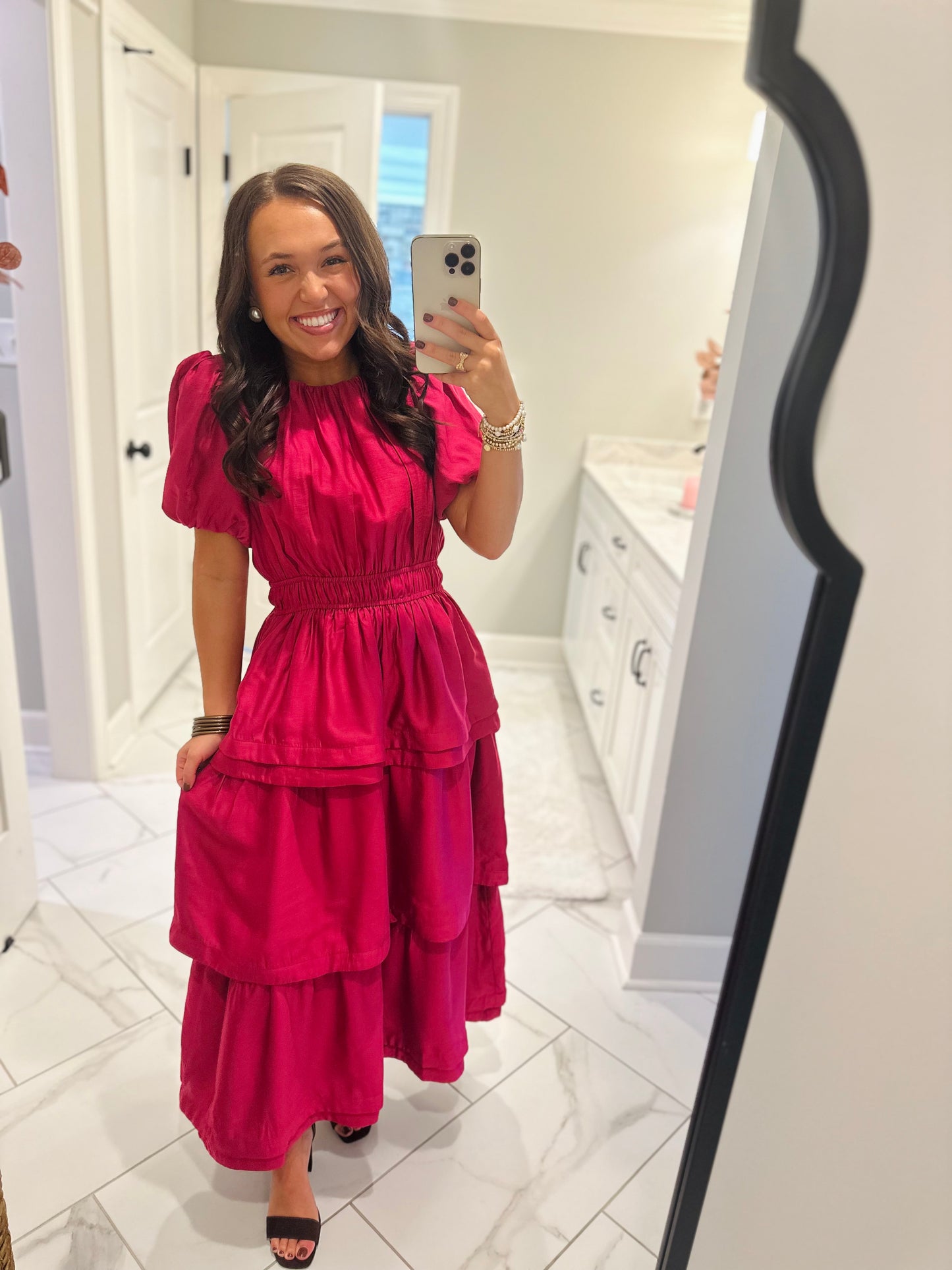 The Sophia Magenta Pink Ruffle Tiered Maxi Dress