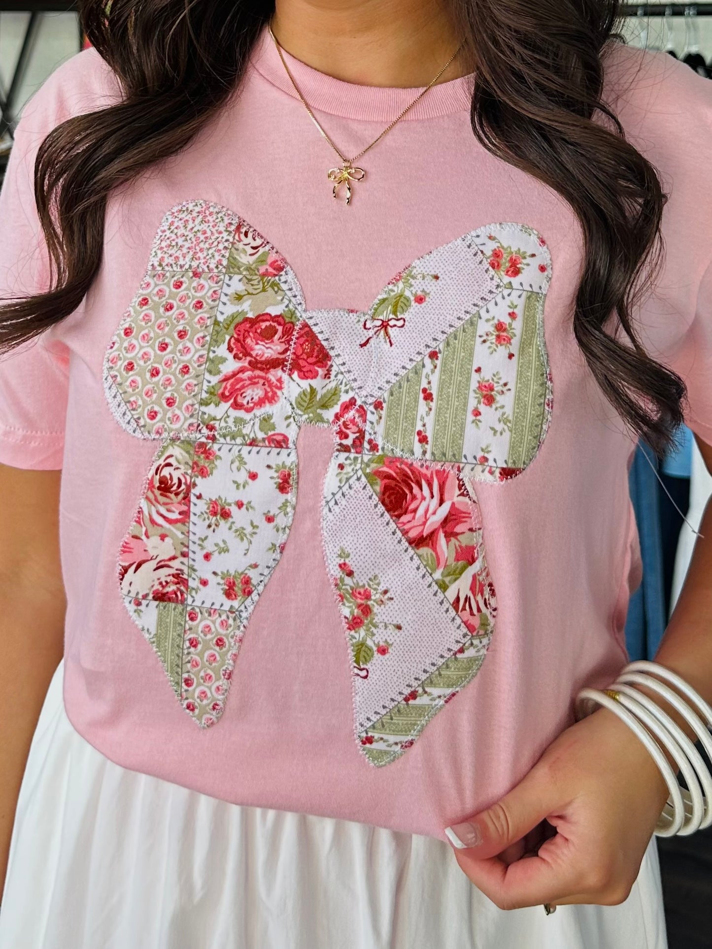 The Bow Patchwork Coquette Embroidered Tee