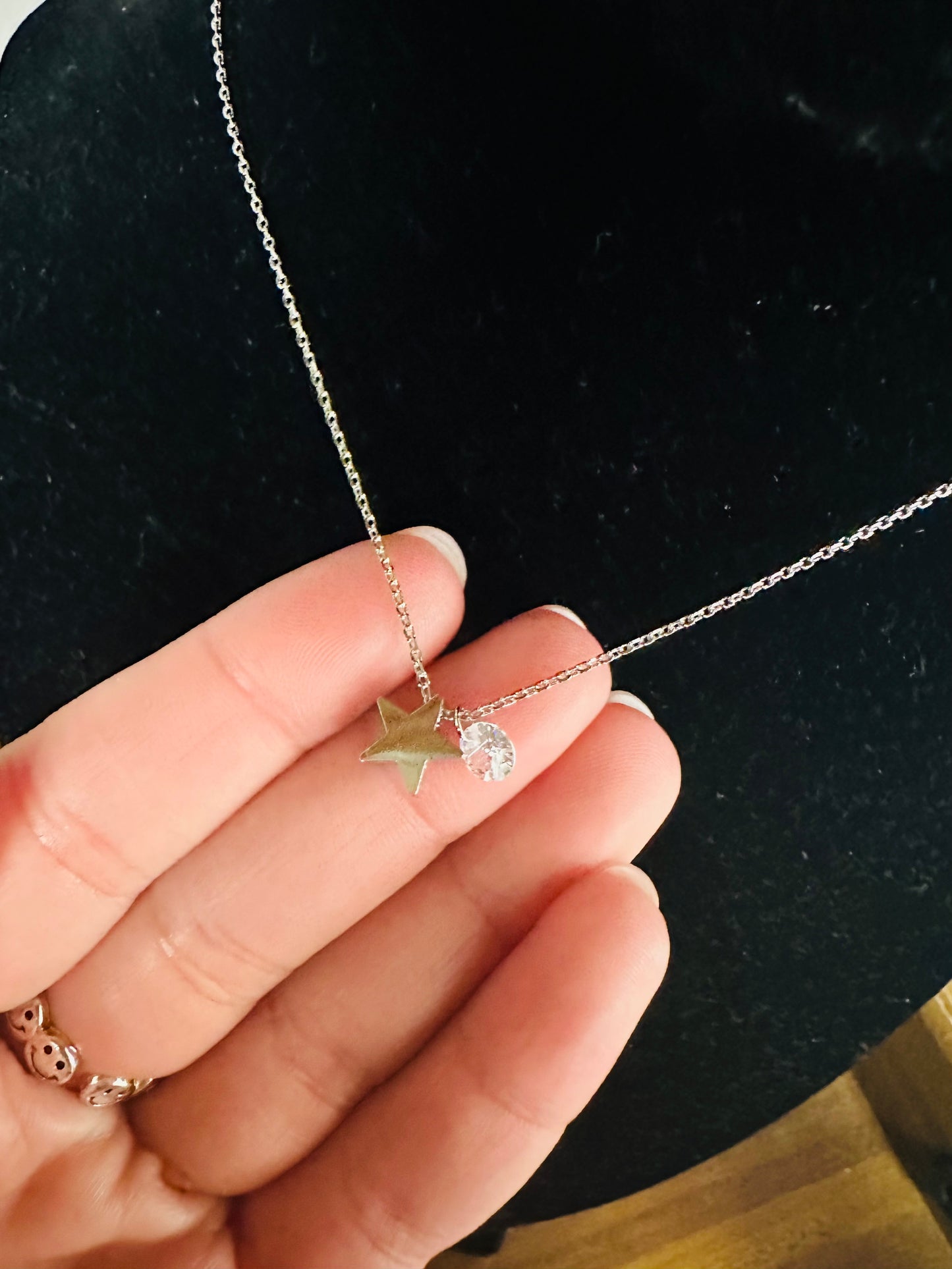 Silver Cubic Zirconia Star Dangle Pendant Necklace