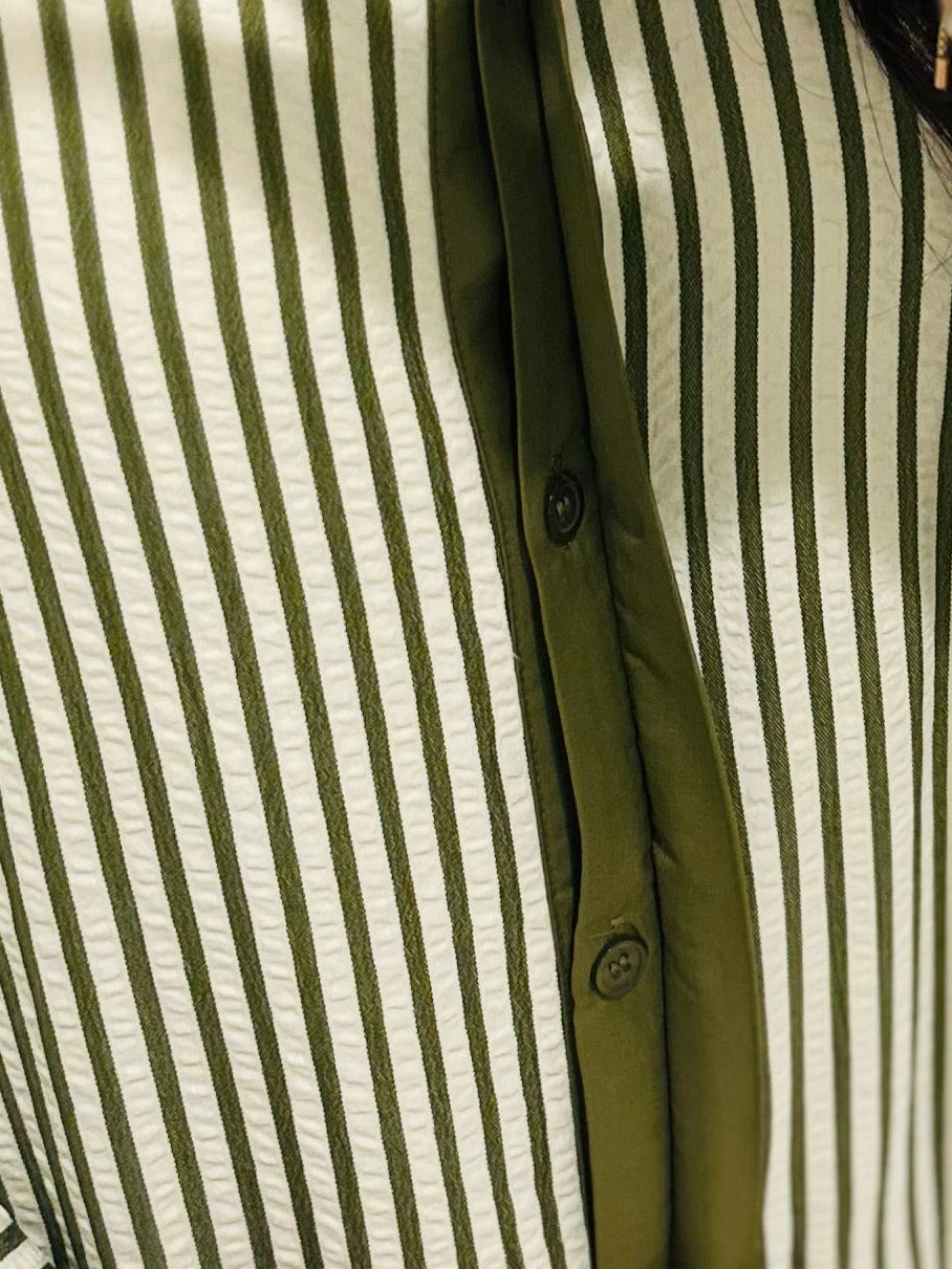 The Nora Olive Green Striped Midi Dress