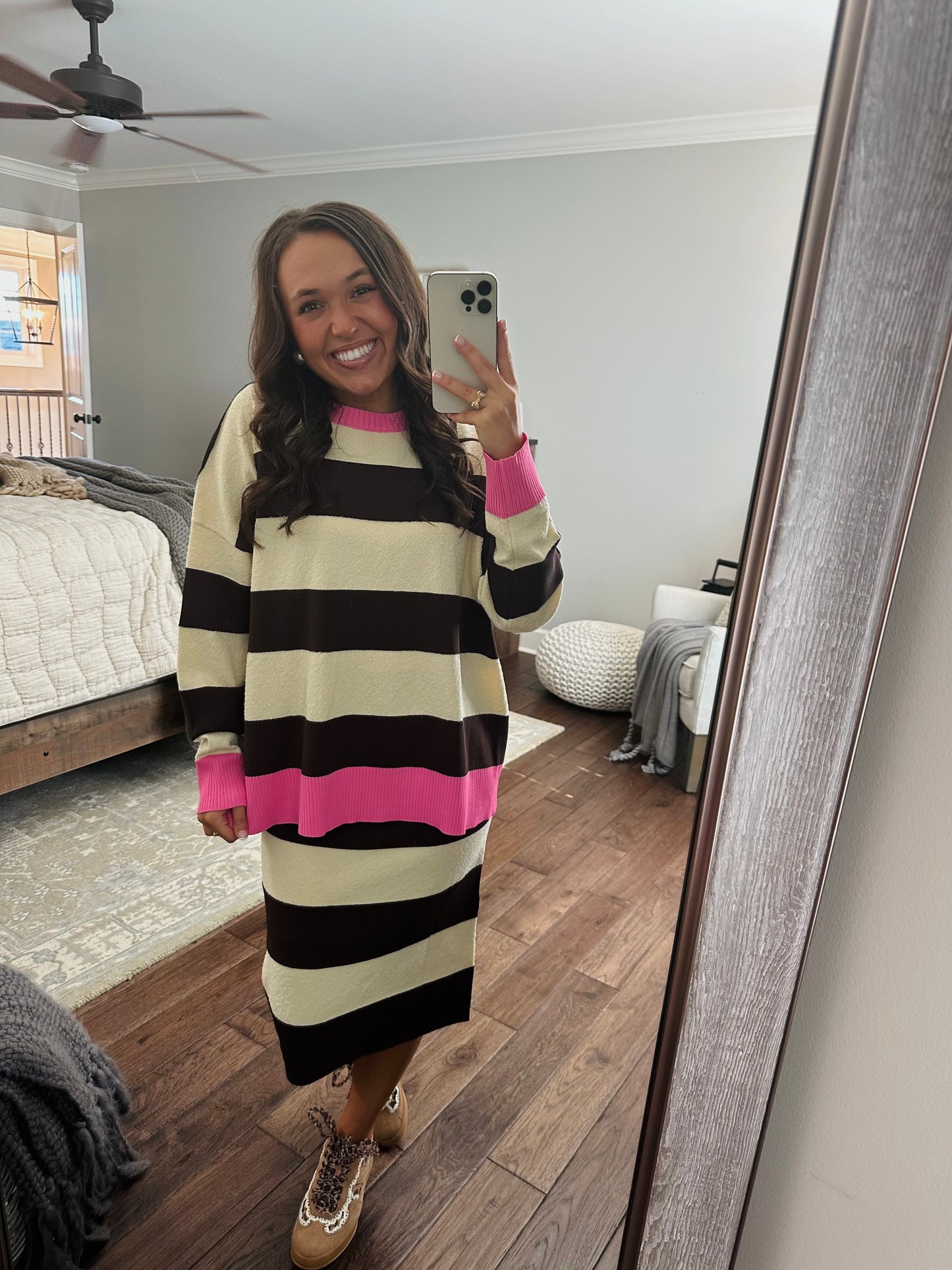 The Everlee Pink + Cream Striped Knit Sweater Top