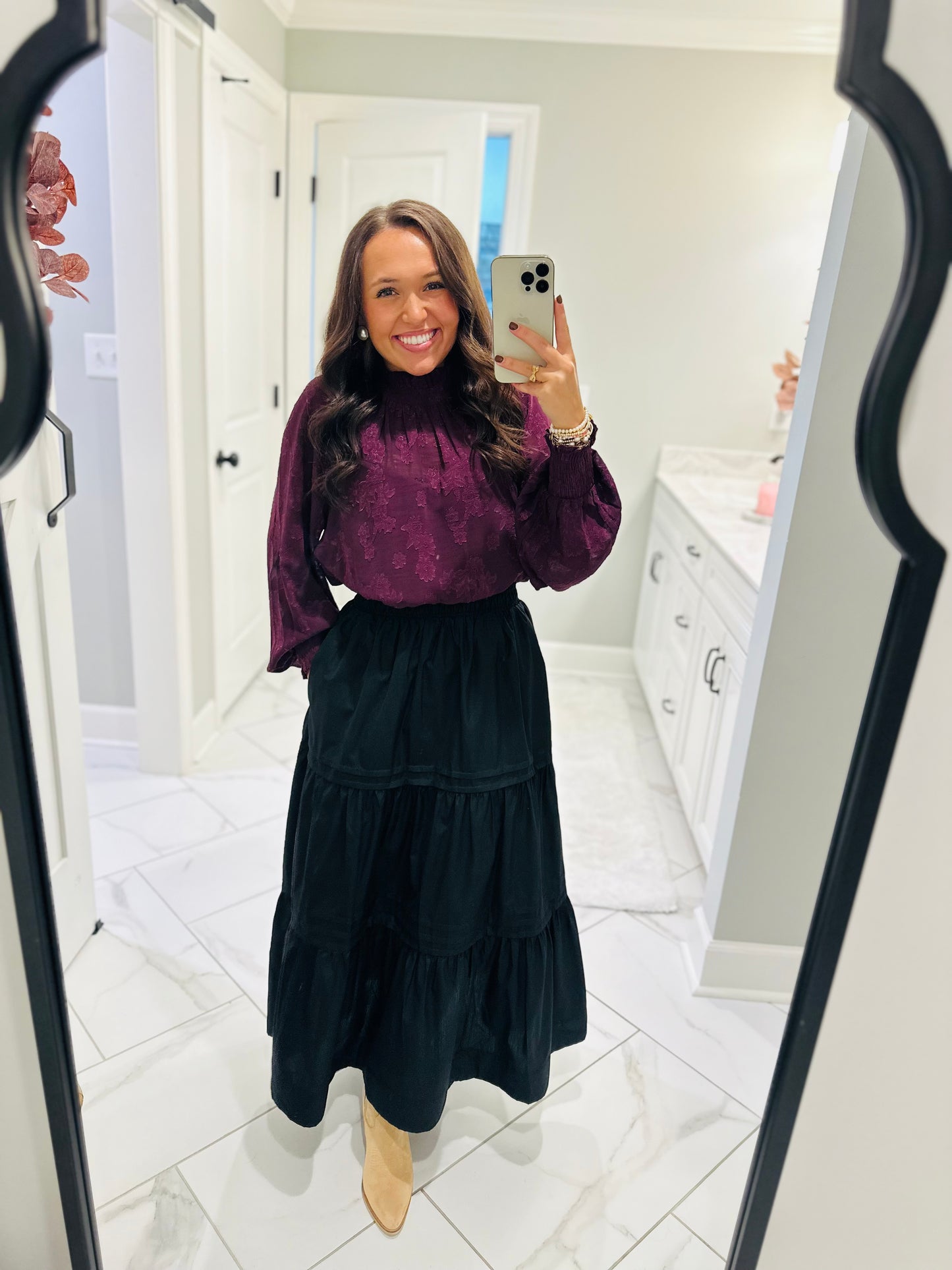 The Ava Plum Floral Jacquard Top