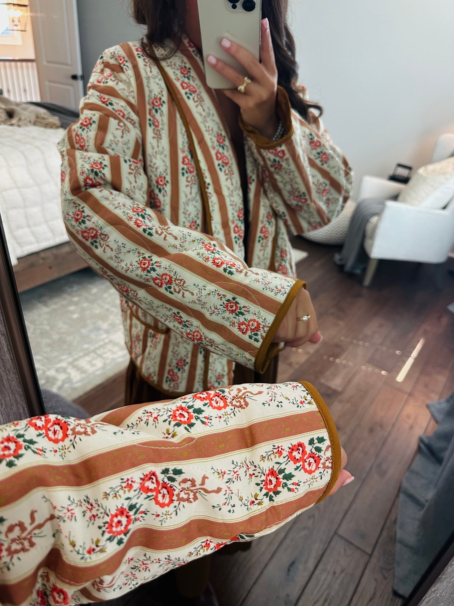 The Lenny Floral Coquette Quilted Open Jacket
