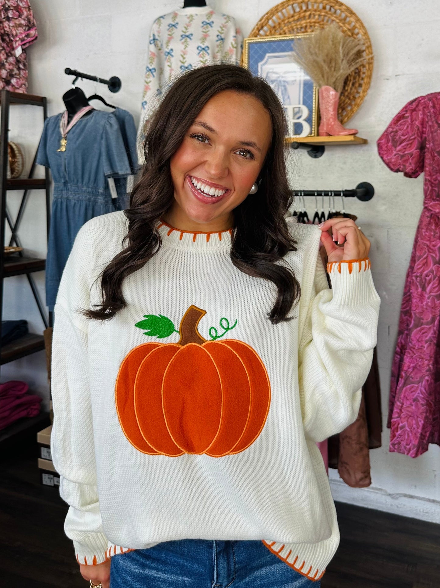 The Hello Pumpkin Embroidered Sweater