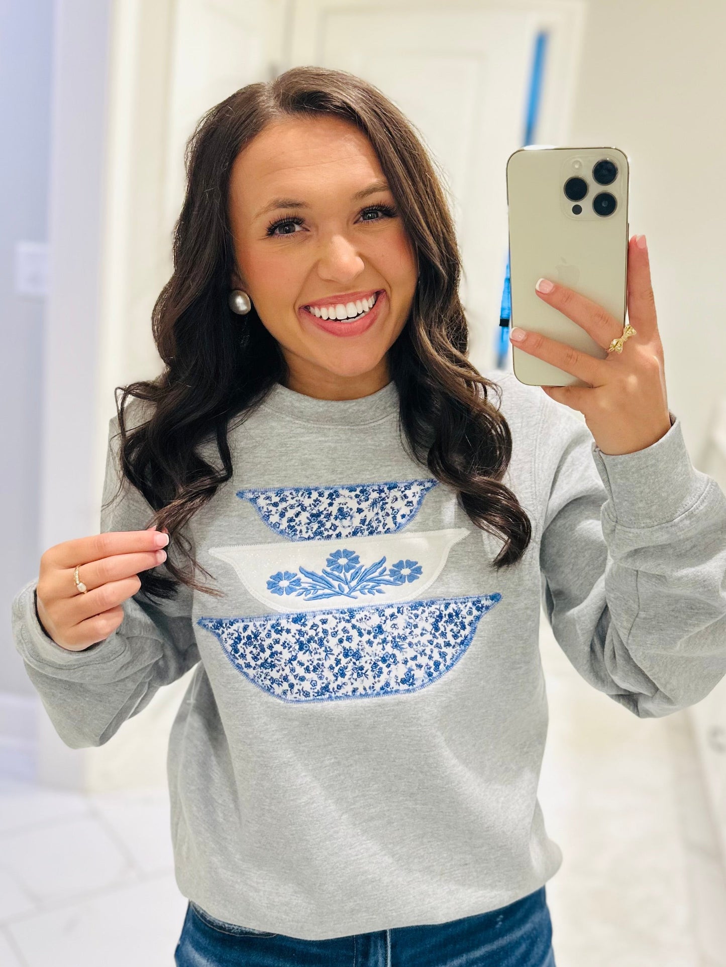 The Blue + White Vintage Bowl Embroidered Sweatshirt
