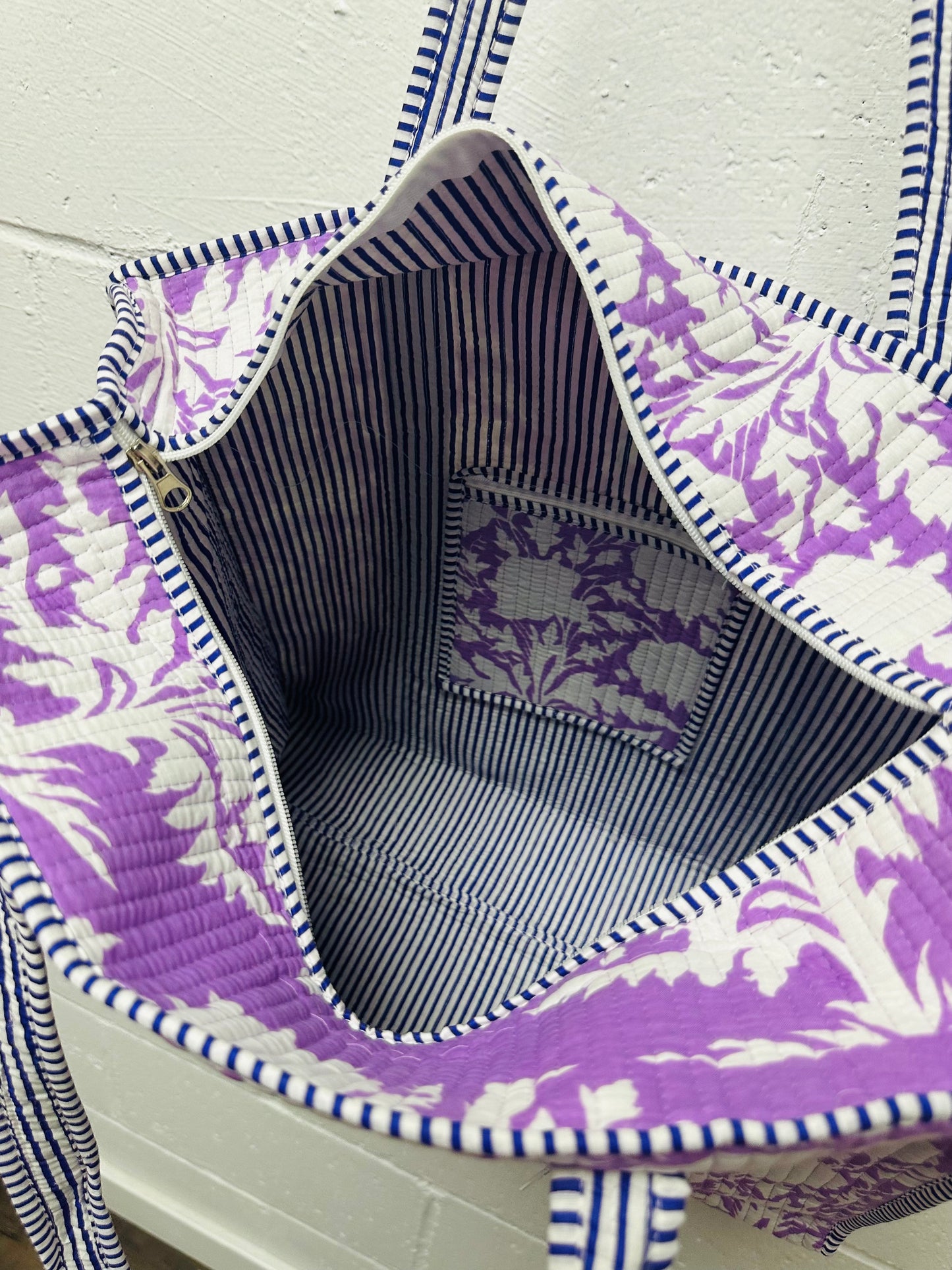 The Lavender Purple Floral Quilted Tote Bag