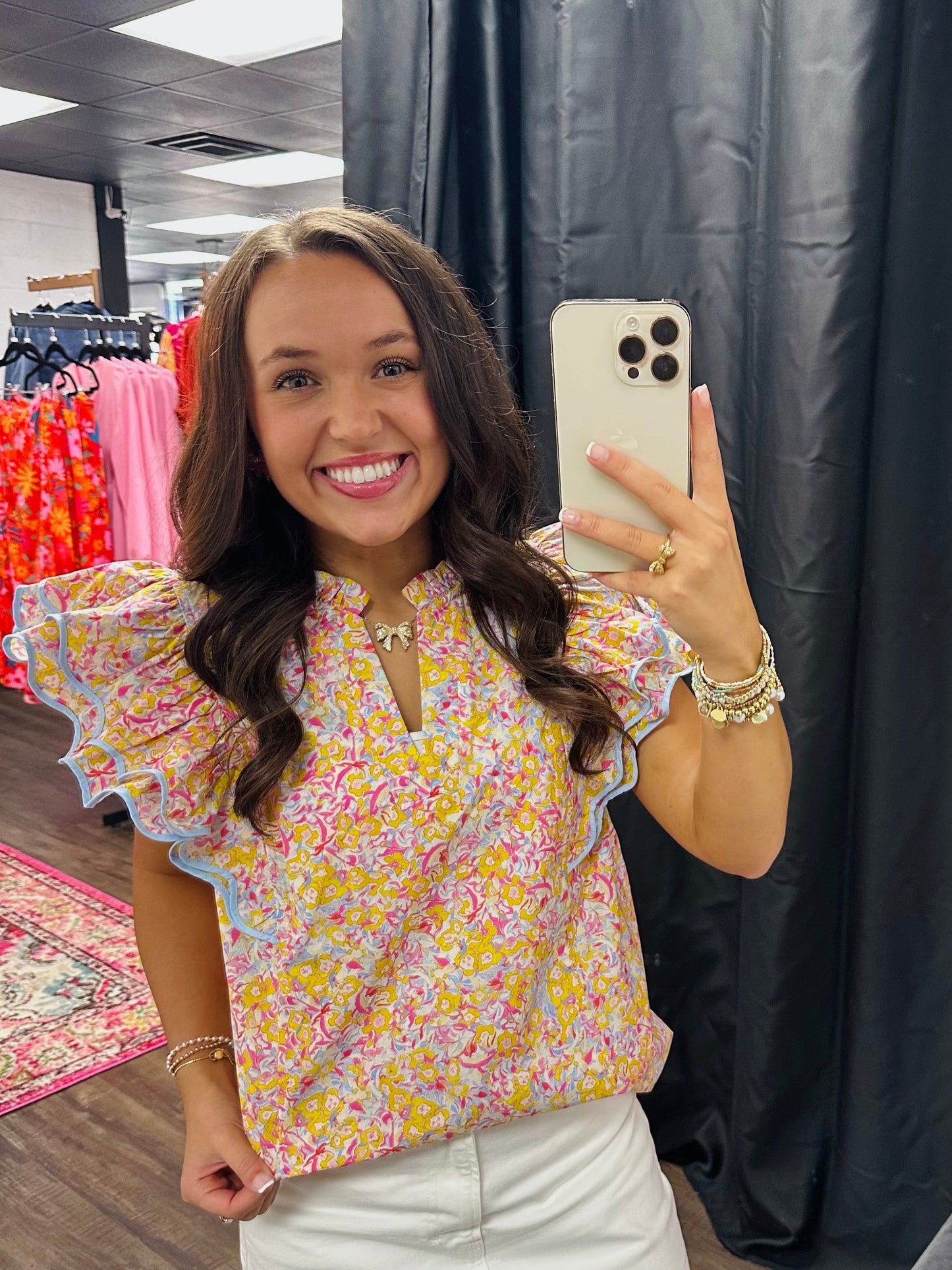 The Carolina Yellow Floral Ruffle Top