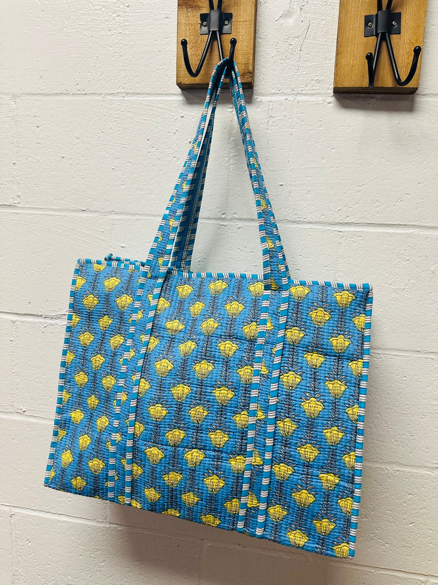 The Blue & Yellow Floral Quilted Tote Bag