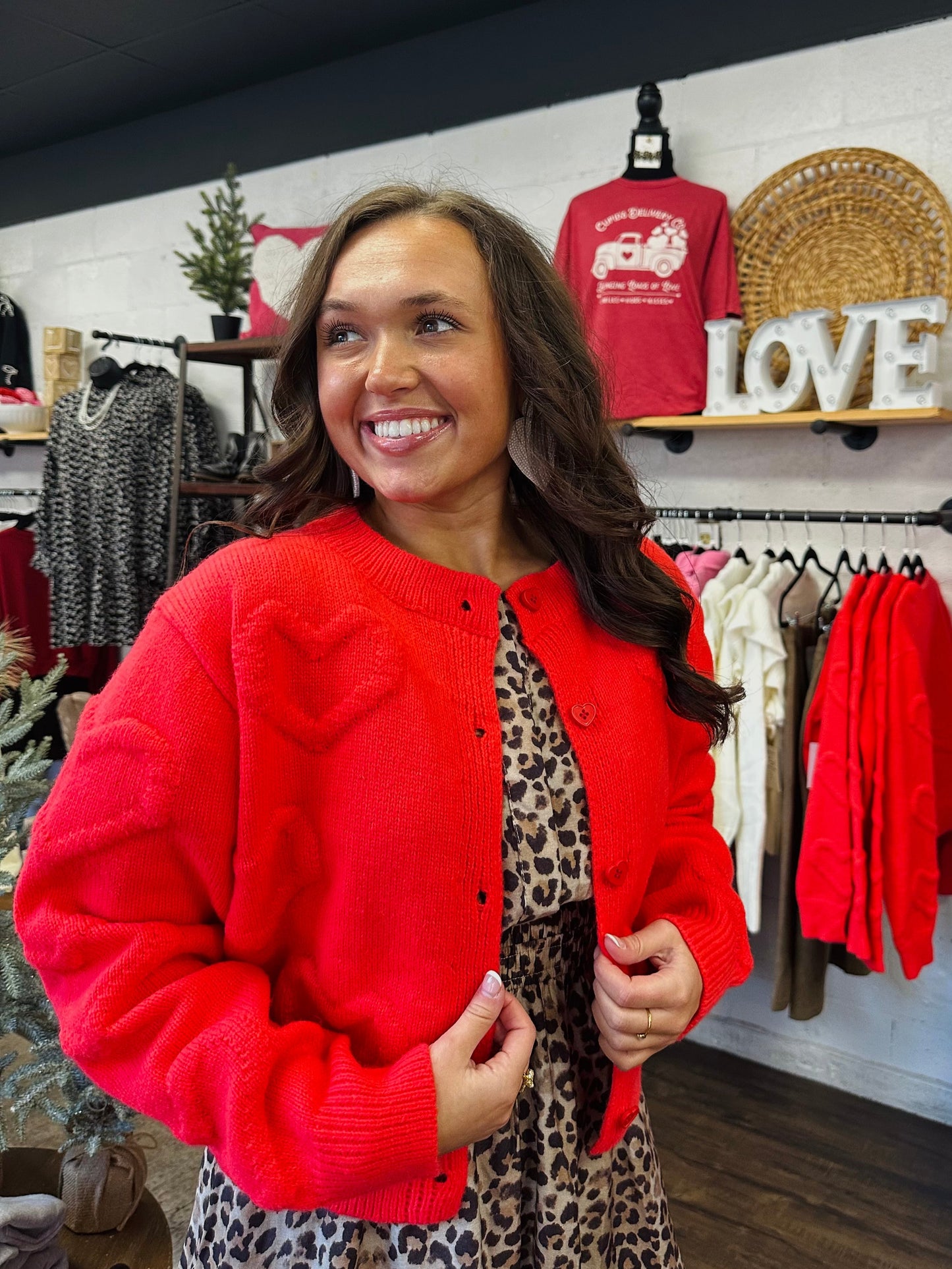 My Heart Print Red Cardigan Sweater