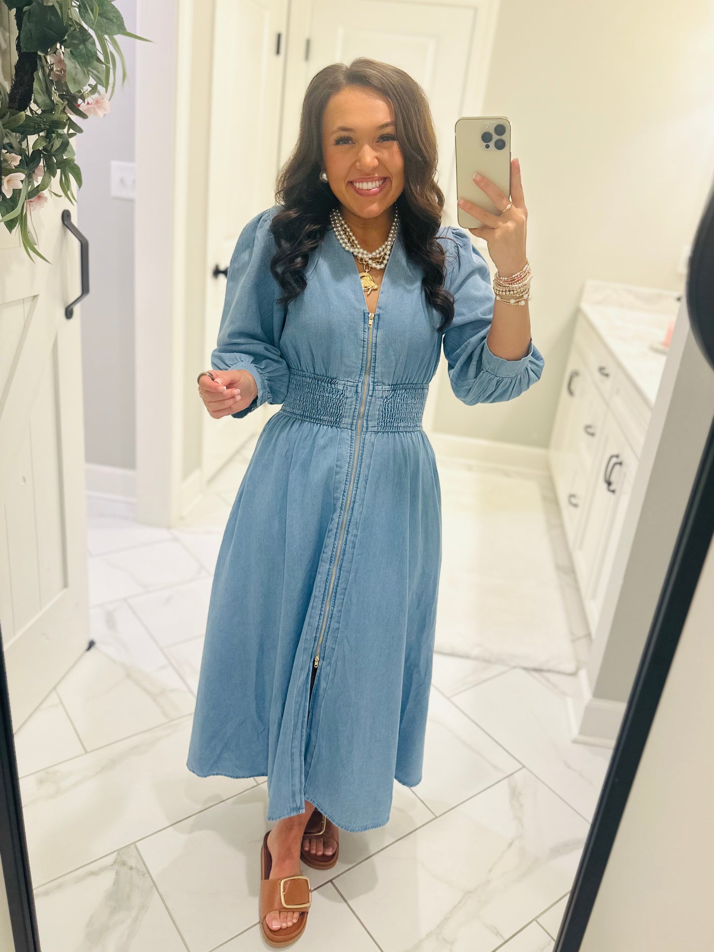 The Libby Denim Light Wash Midi Dress