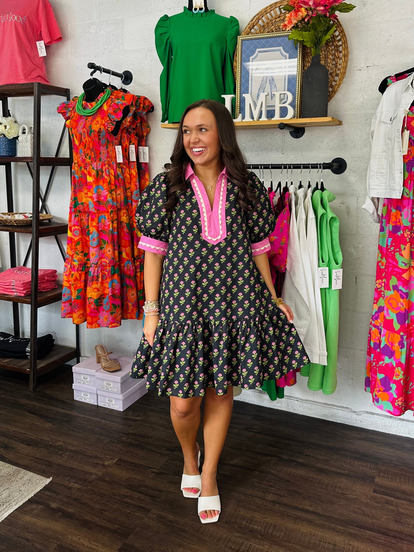 The Bryley Black and Pink Floral Dress