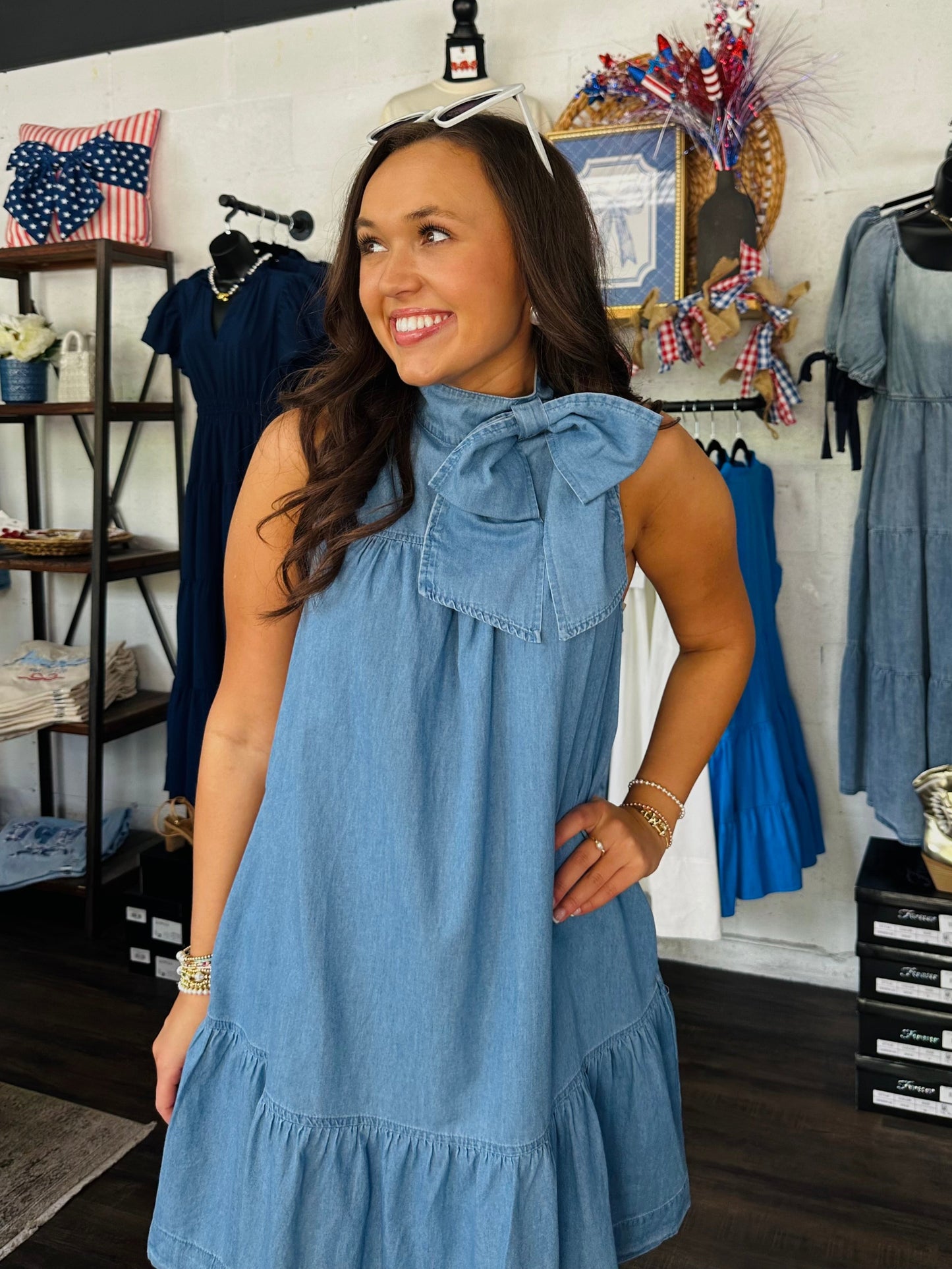 The Skylah Denim Bow Dress
