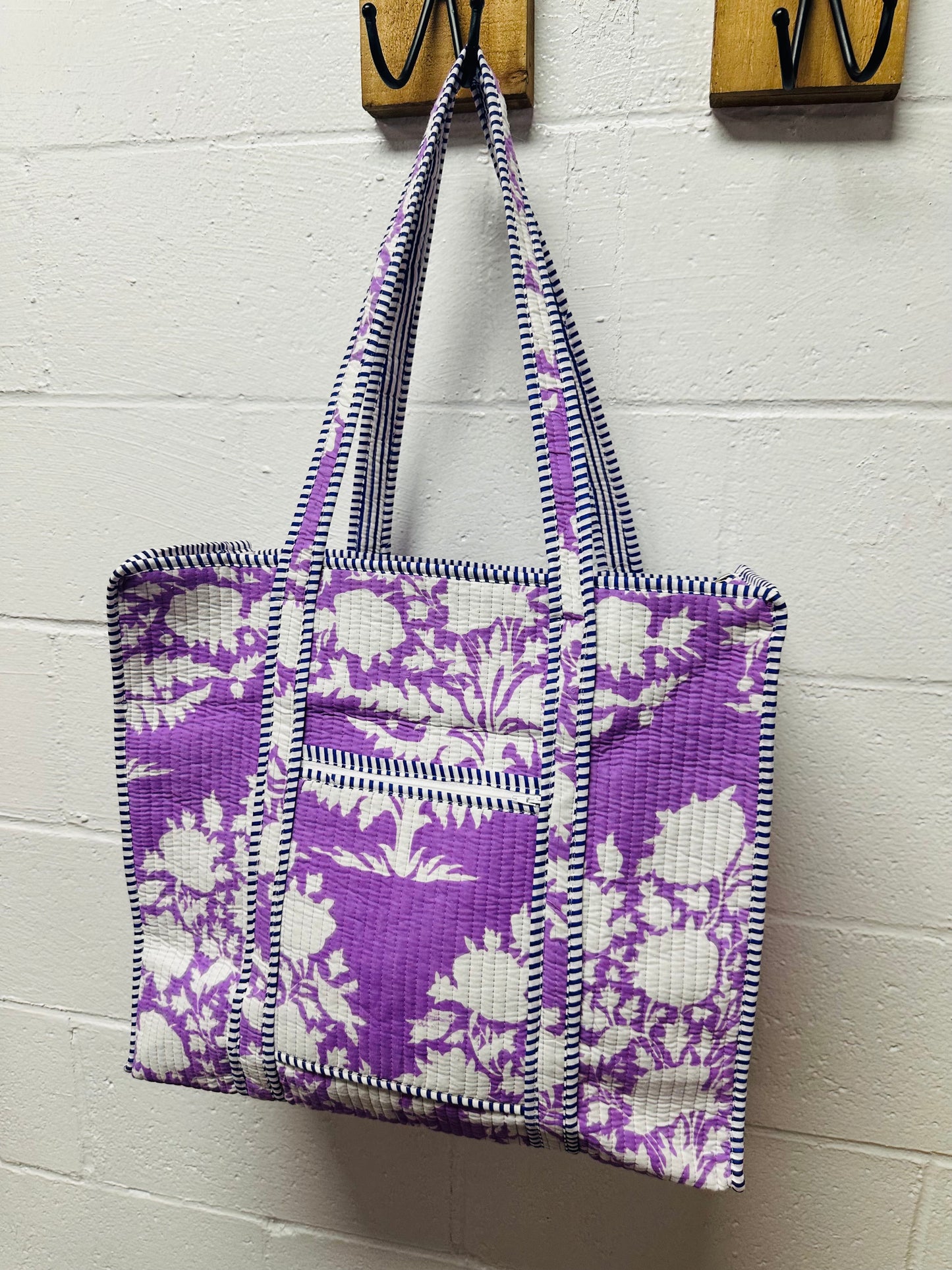 The Lavender Purple Floral Quilted Tote Bag